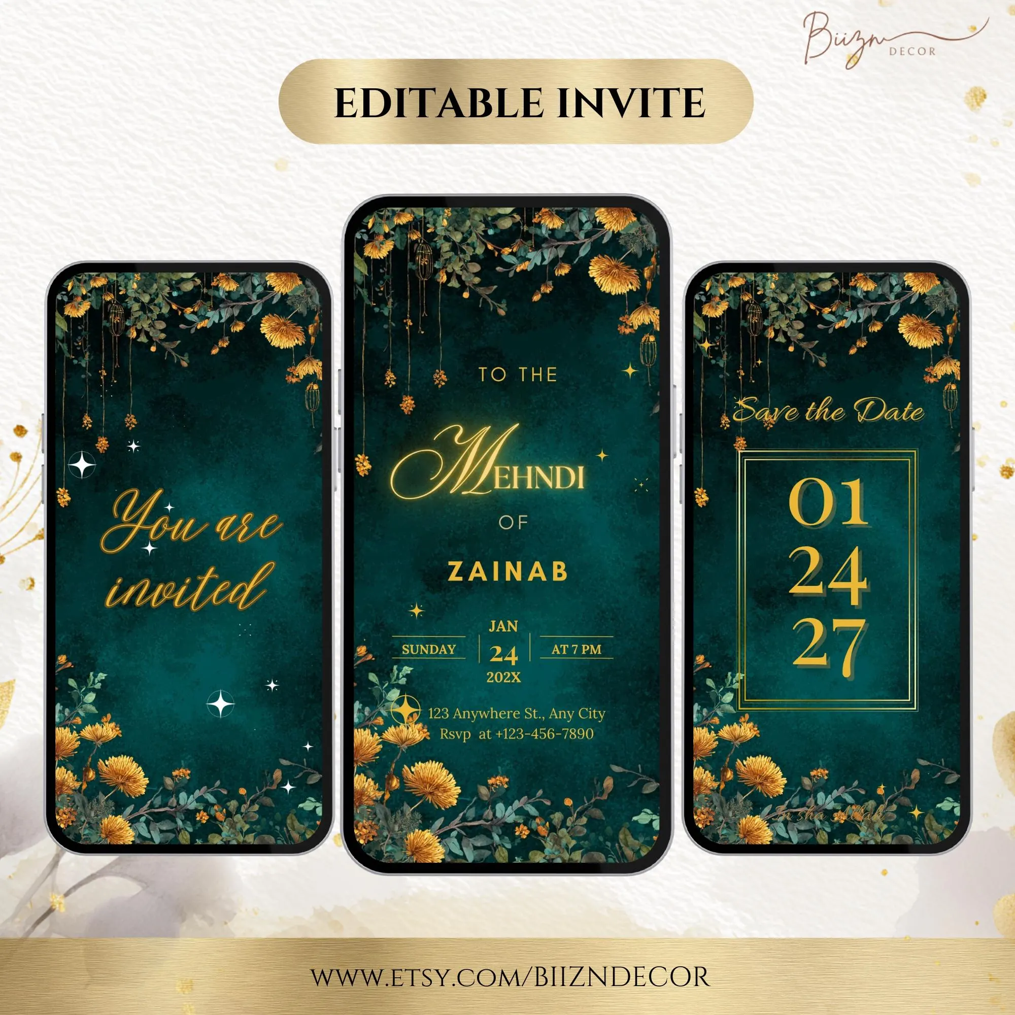 Mehndi Invitation: South Asian Wedding E-Invite, Editable Template (Digital Download - image 2