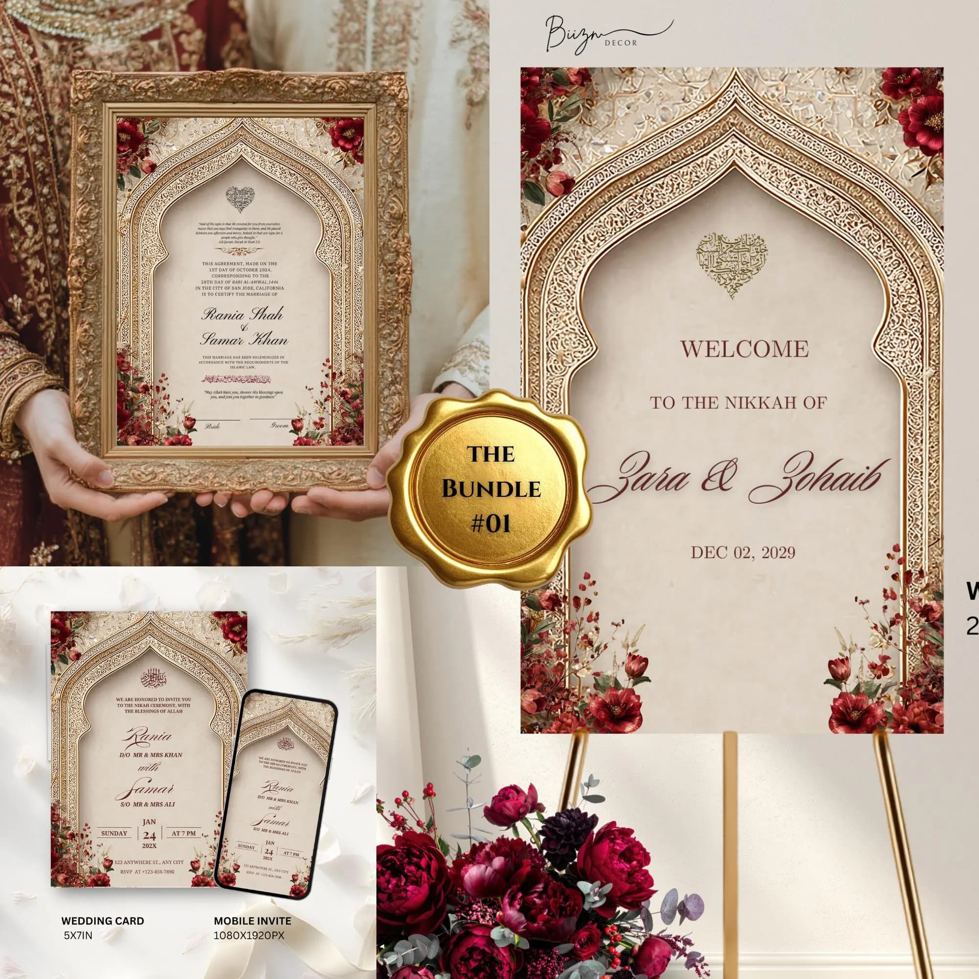 Editable Nikkah Certificate & Wedding Invite Bundle (Canva Download)