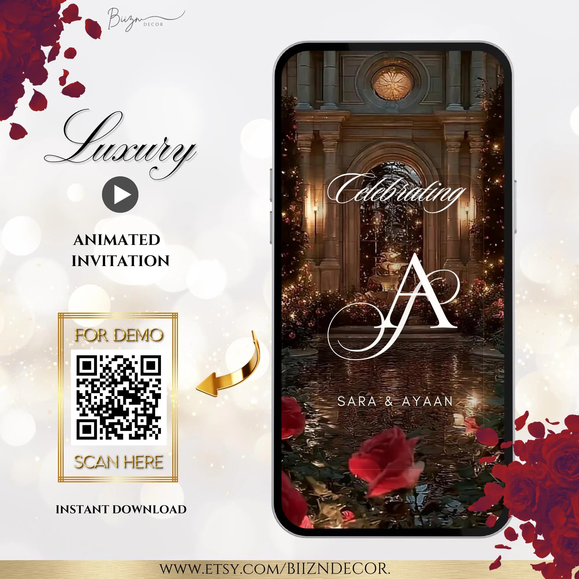 Animated Wedding Invitation, Elegant Red Rose Video, Canva Template (Digital Download)