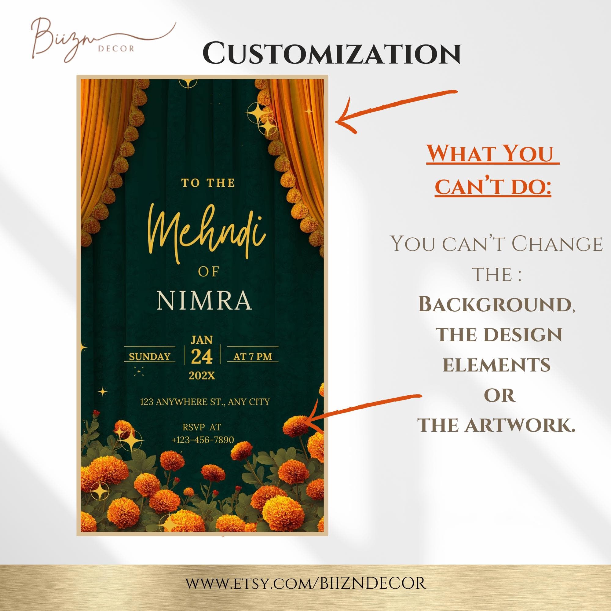 Dark Green & Floral Mehndi Invitation, Dholki Sangeet Haldi Evite, Editable Canva Template - image 3