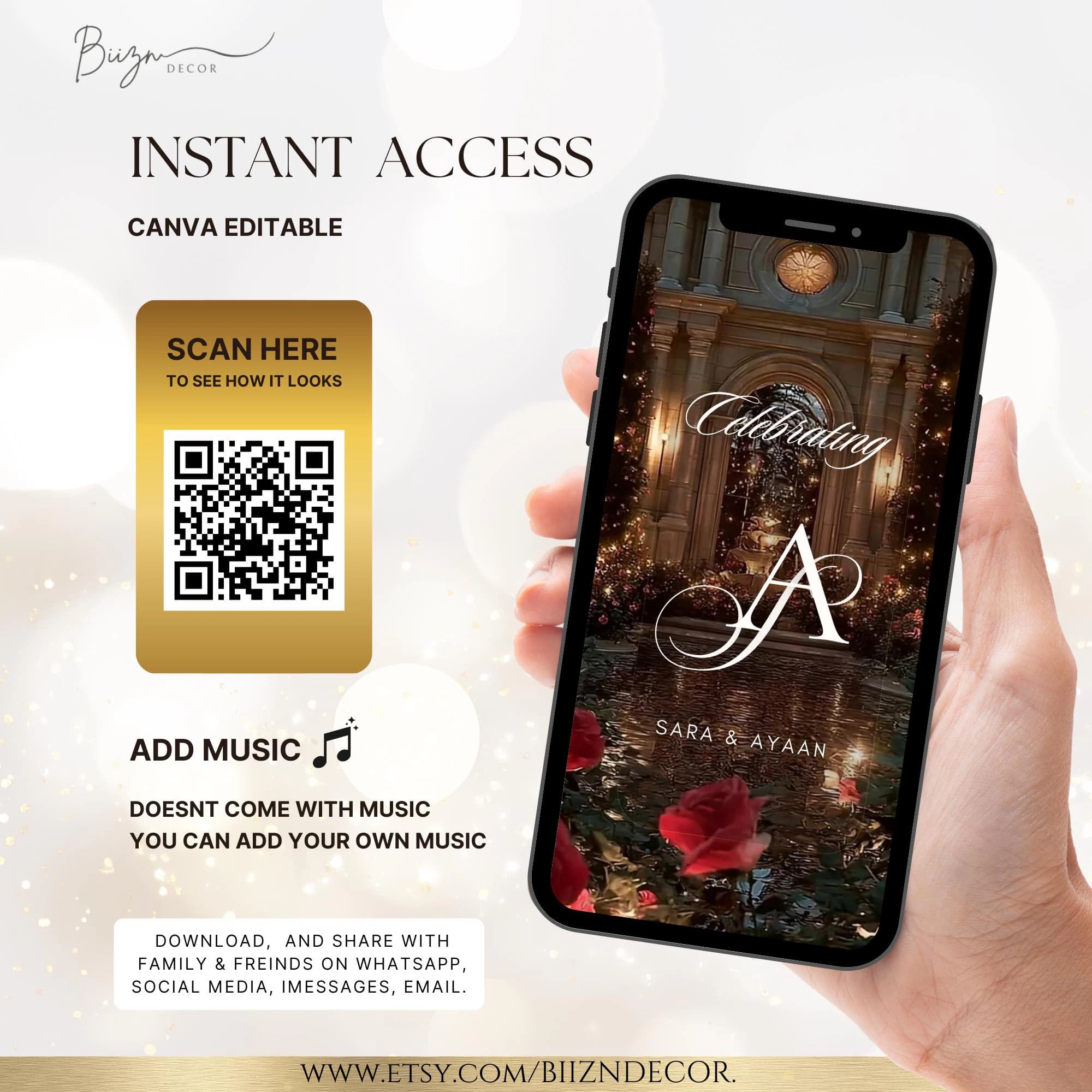 Animated Wedding Invitation, Elegant Red Rose Video, Canva Template (Digital Download) - image 4