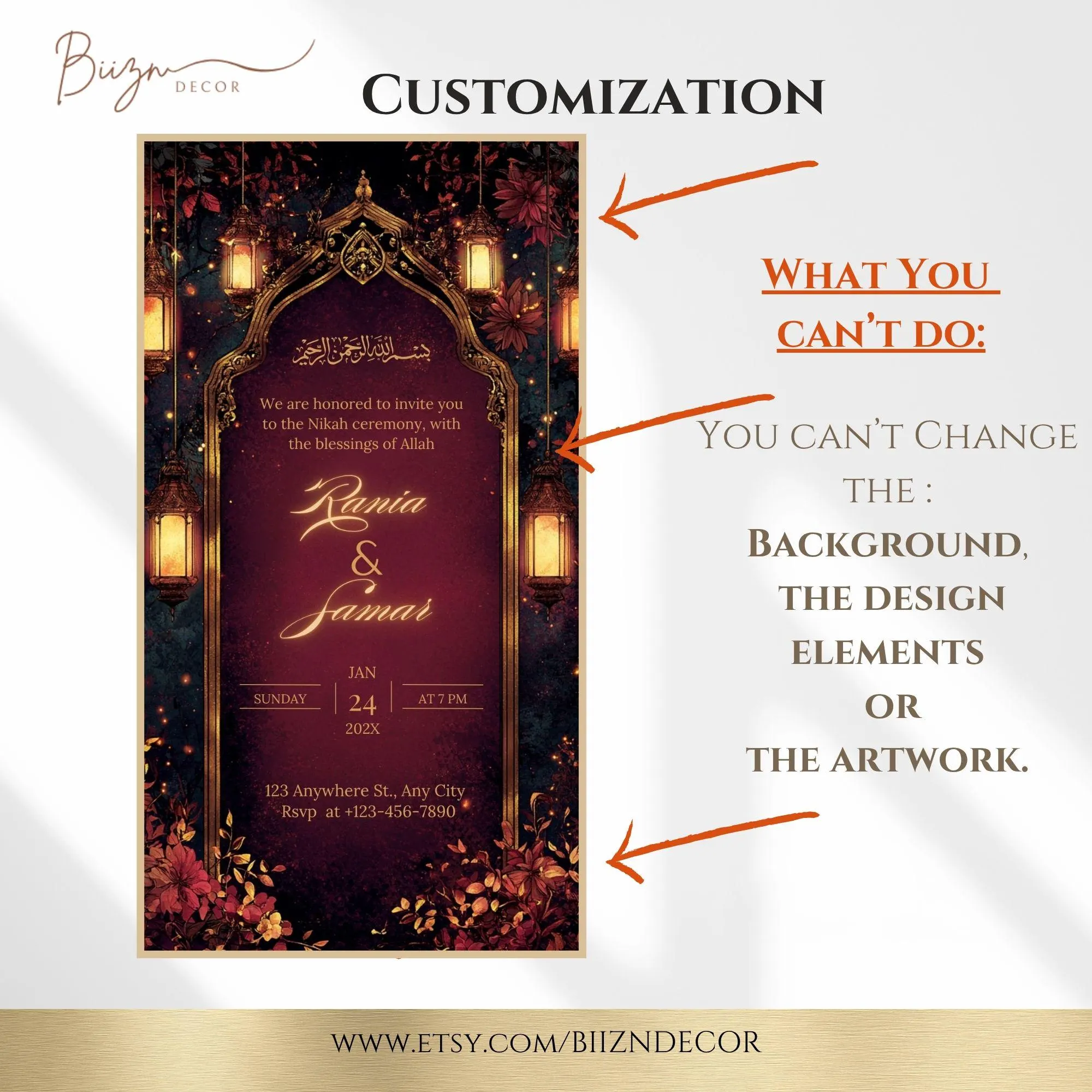 Burgundy Nikkah Video Invitation: Islamic Muslim Wedding Mobile Invite (Digital Download) - image 2