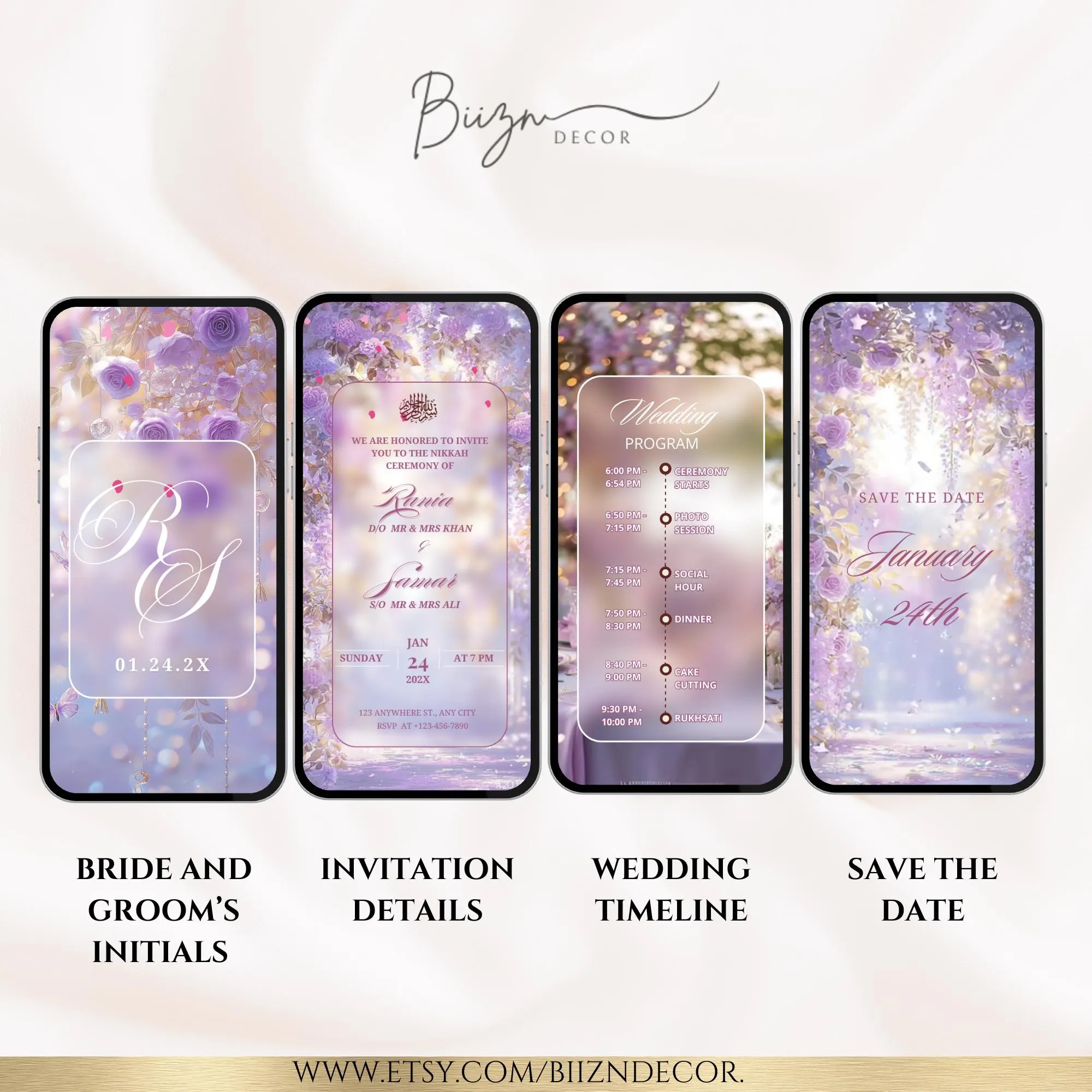 Purple Nikkah Baraat Invitation: Animated Islamic Wedding Video Invitation  (Digital Download) - image 3