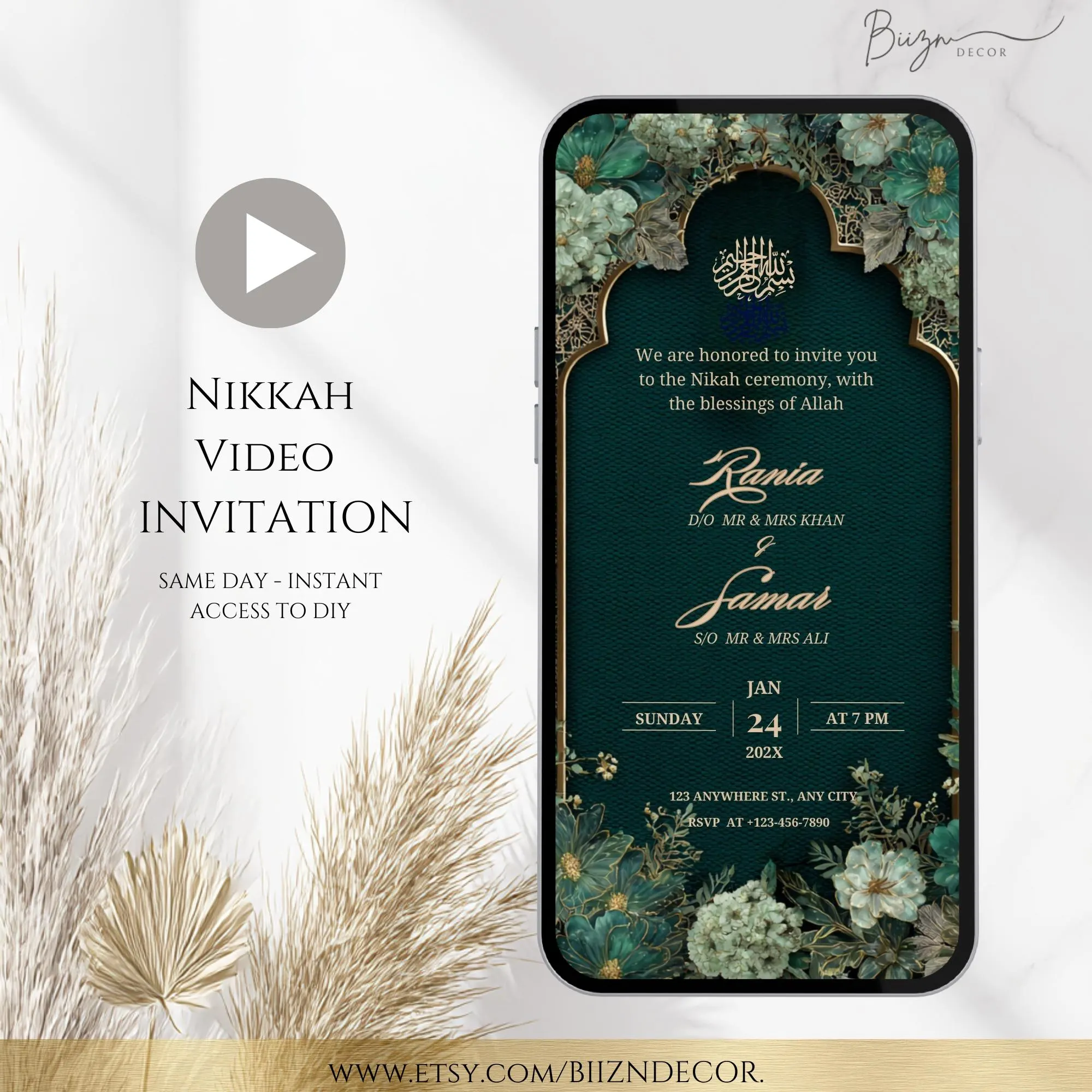 Emerald Green Muslim Wedding Invitation: Digital Nikkah Invite (Canva Template) - image 5