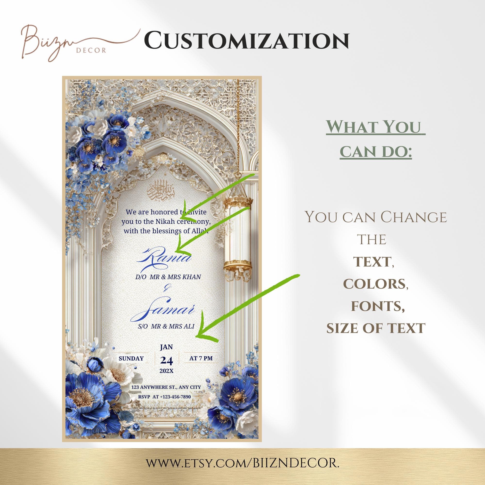 Royal Blue Islamic Wedding Invitation: Nikkah Program Timeline (Digital Template) - image 3