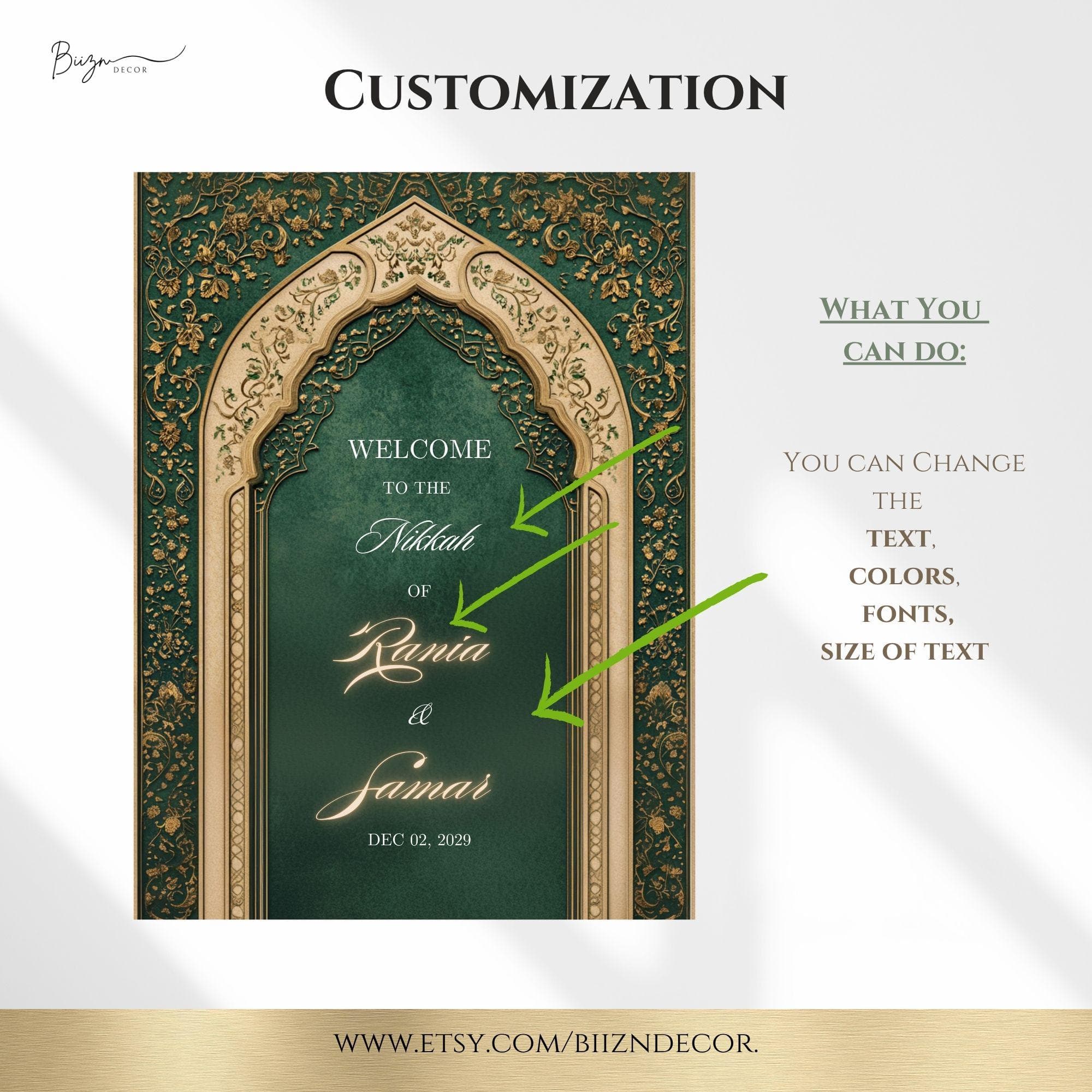 Emerald Green Nikkah Invite: Muslim Wedding Reception Evite (Digital Template, 18x24" & 24x36") - image 4