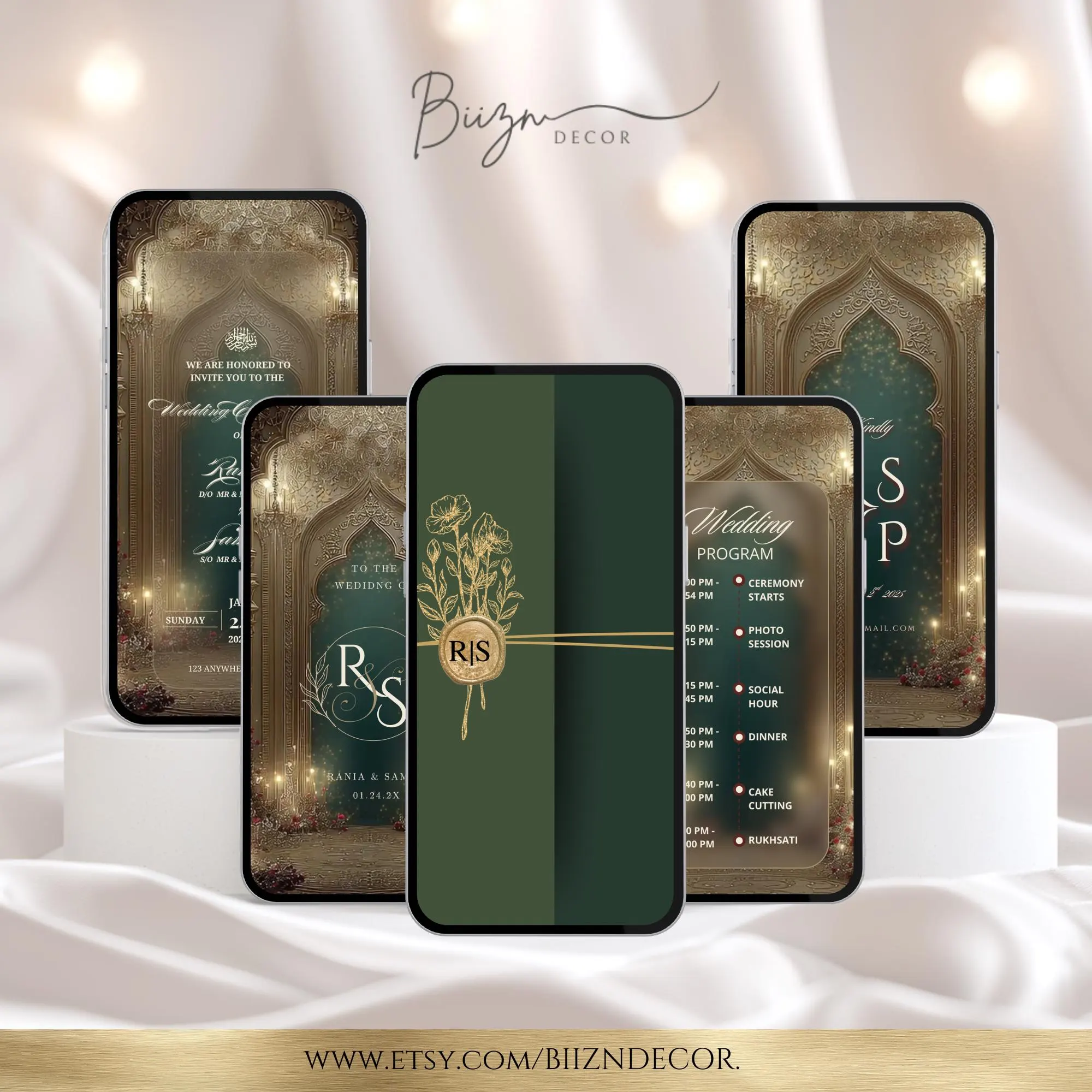 Green & Gold Muslim Wedding Video Invitation: Envelop animation Nikkah, Baraat (Digital Download - image 4