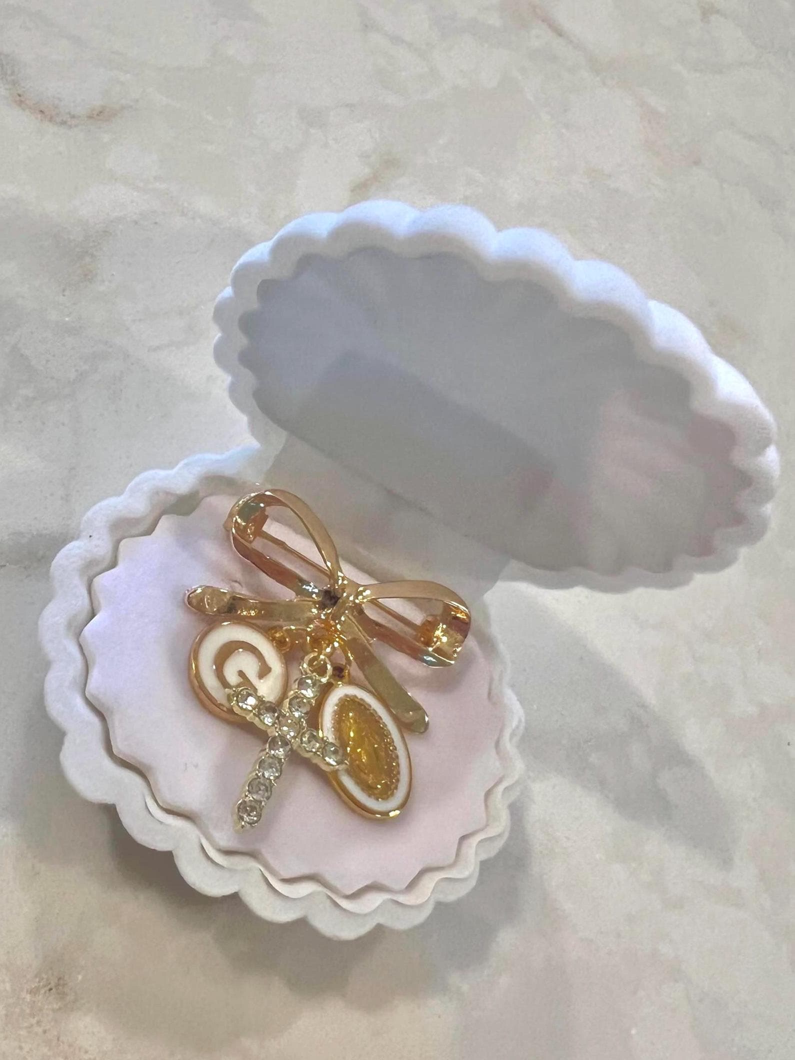 Personalized Gold BowKnot Baby Pin/Brooche, Crystal Cross, Name Initial Charm, Miraculous Medal