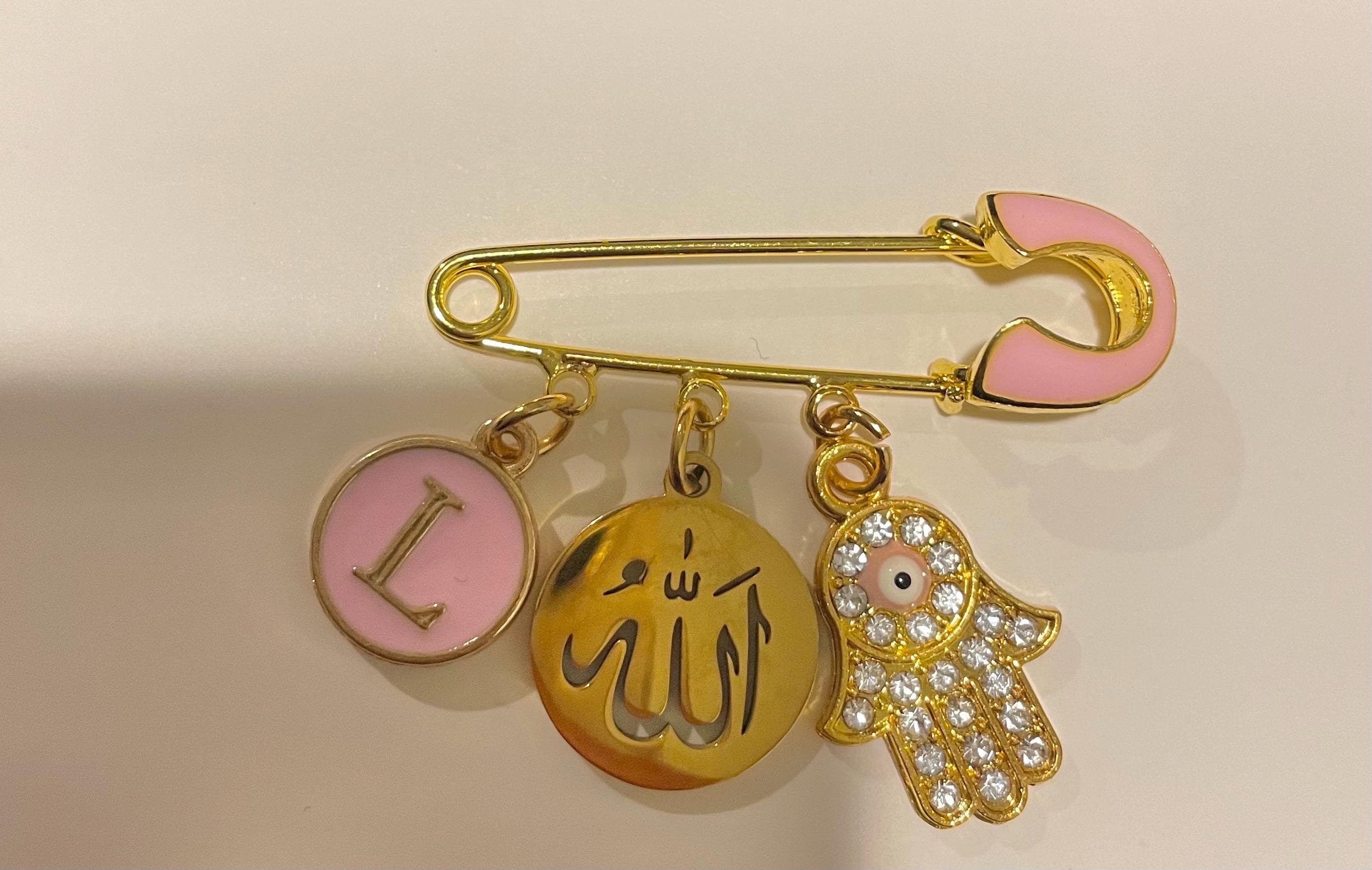 Personalized Baby Pin/Brooche, Allah Charm, Name initial charm