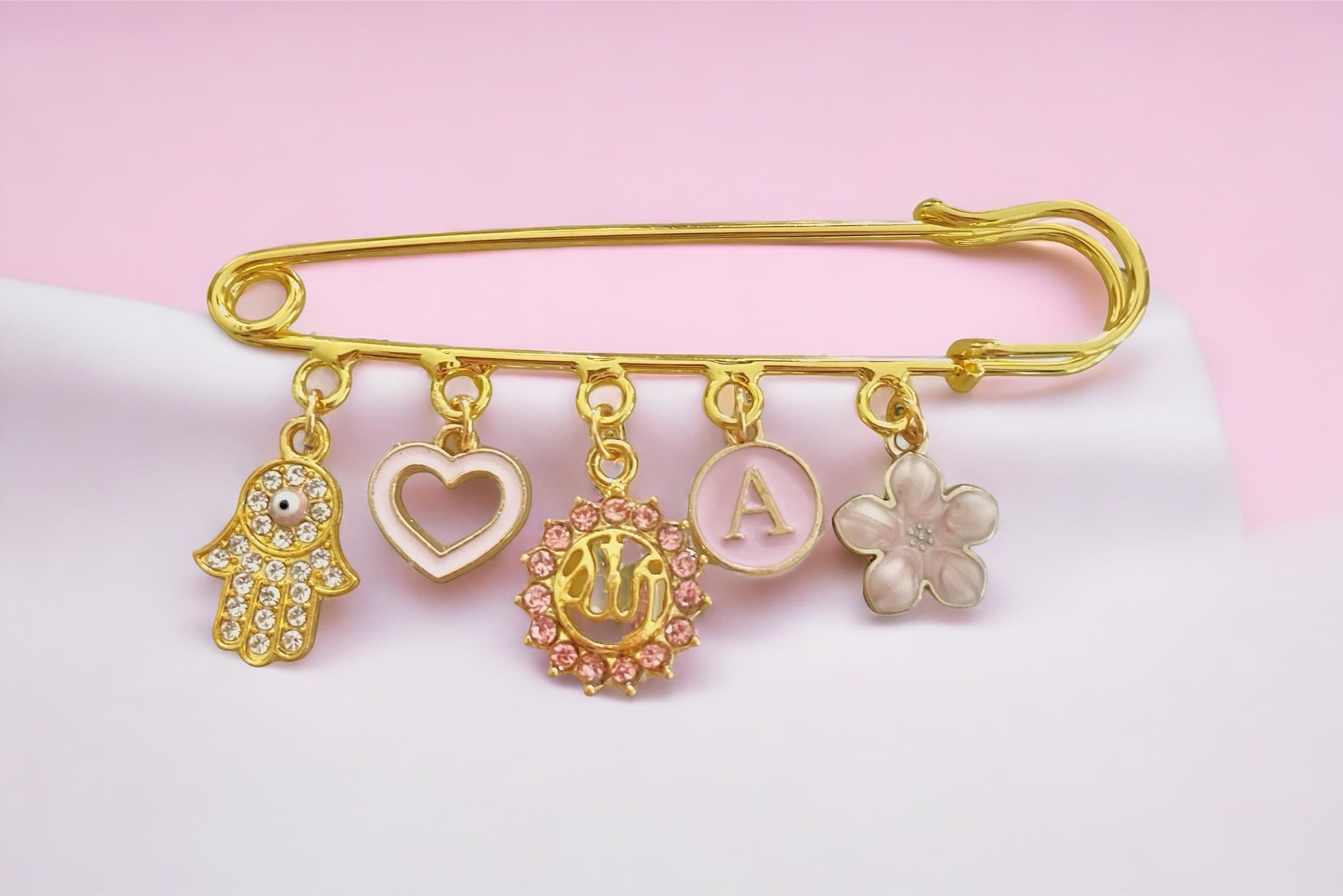 Gold Baby Stroller Pin With Islamic Charms