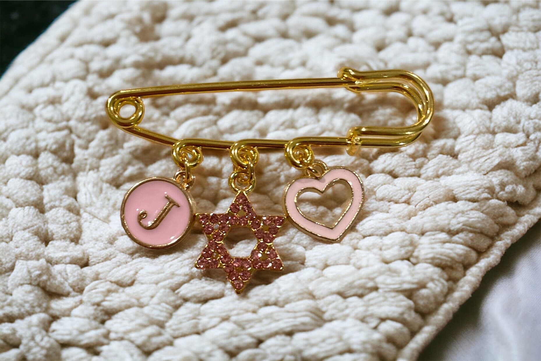 Personalized Baby Pin/Brooche, Star Of David Charm, Name initial charm - image 3