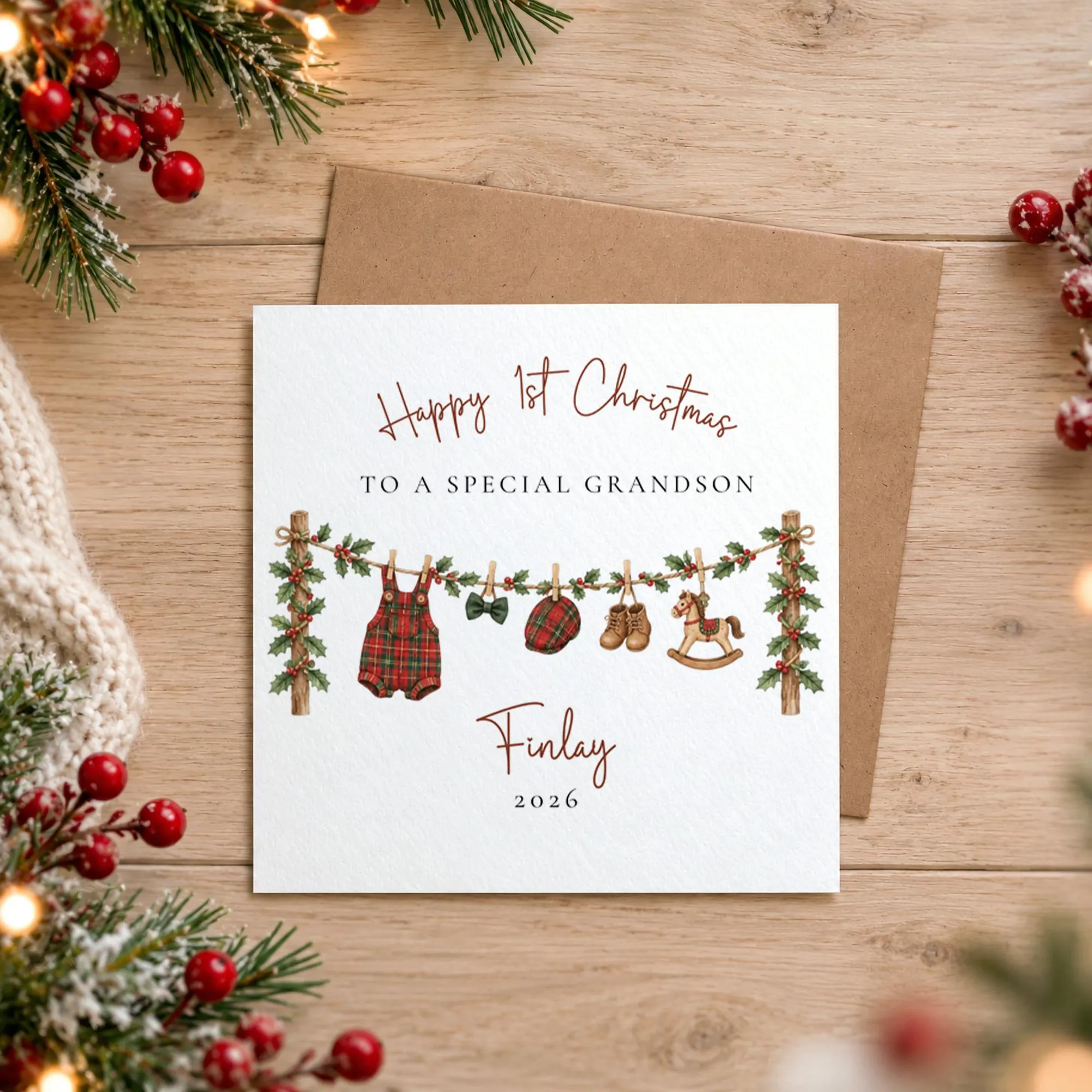 Grandson First Christmas Card, Personalised Grandson 1st Christmas Card 2026, Baby Boy Christmas Card from Nanny and Grandad, Keepsake - image 3