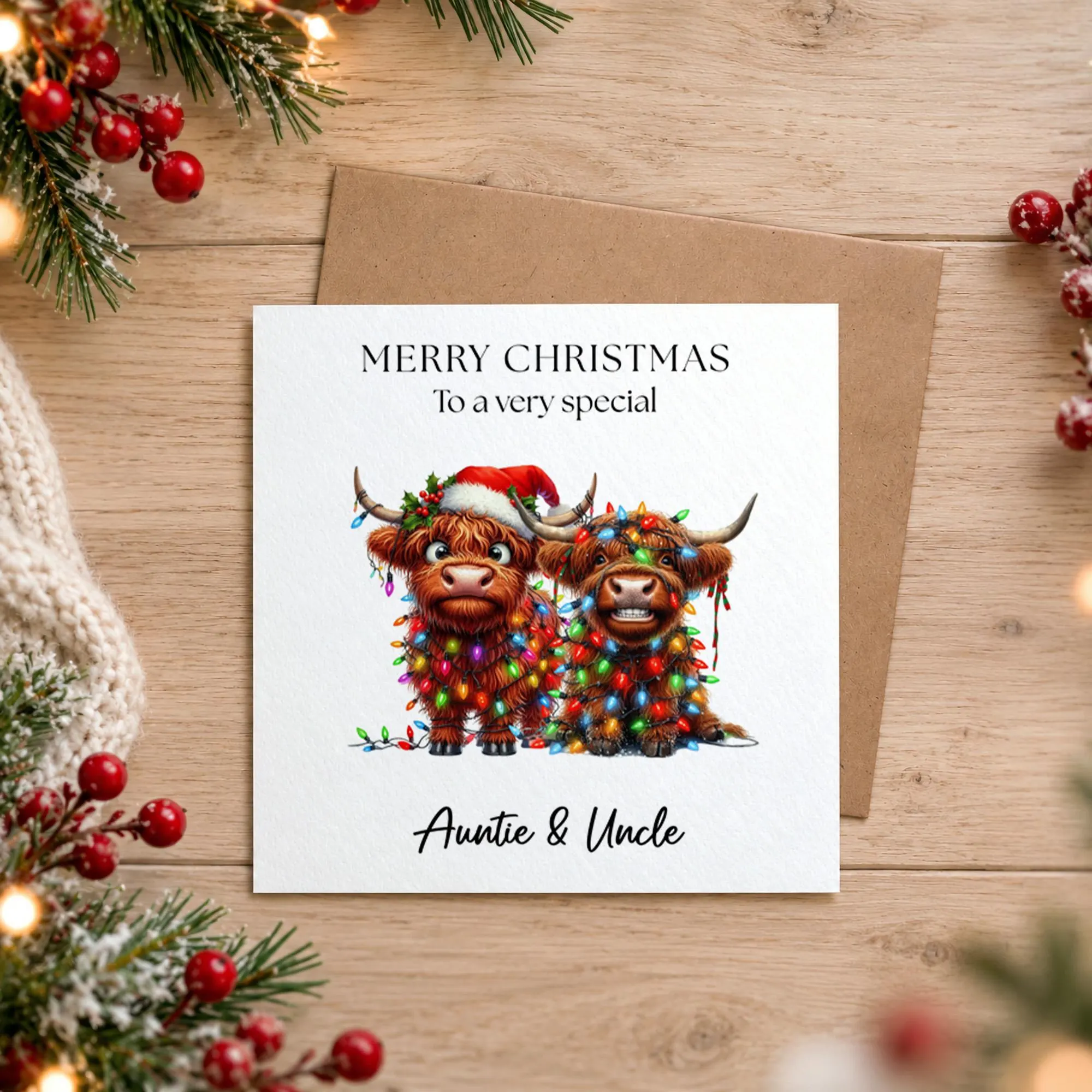 Personalised Highland Cow Christmas Card, Christmas Card for Couple, Auntie and Uncle, Mum and Dad, Nanny and Grandad, Highland Coo - image 3