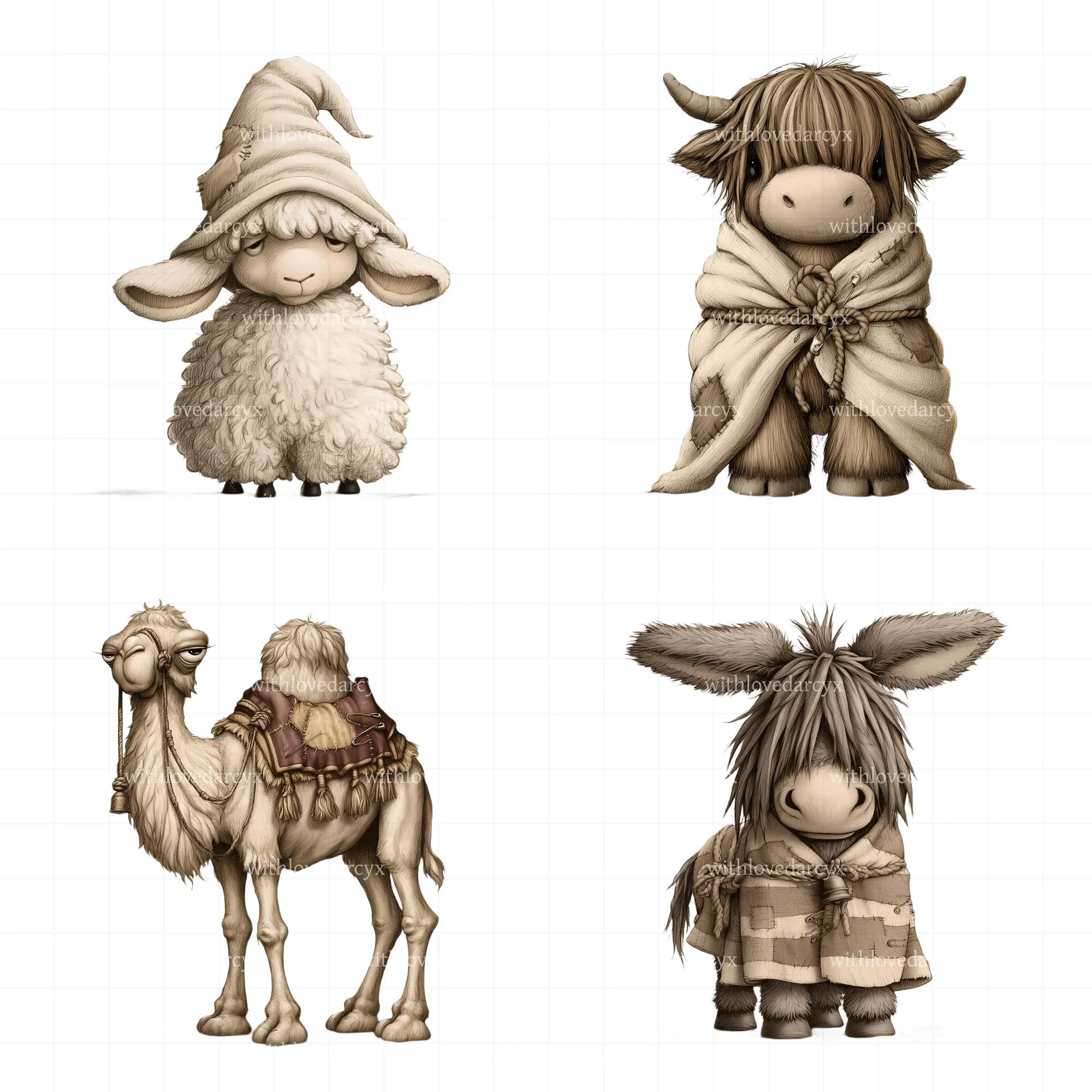 Christmas Nativity Clipart PNG, 20 Whimsical Christmas Gnome Gonk Bundle, Rustic Vintage Holiday Designs, Card Making, Sublimation - image 3