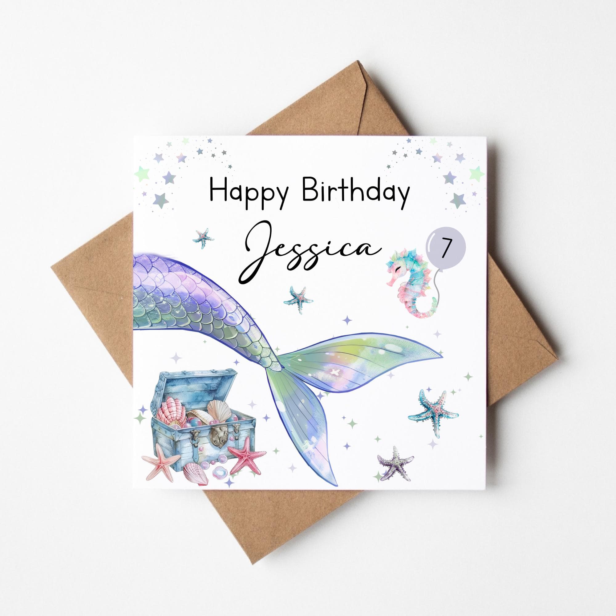 Personalised Mermaid Birthday Card | Any Age Girls Birthday Card | Custom Name Kids Birthday | Under the Sea Party Card for Daughter - image 4