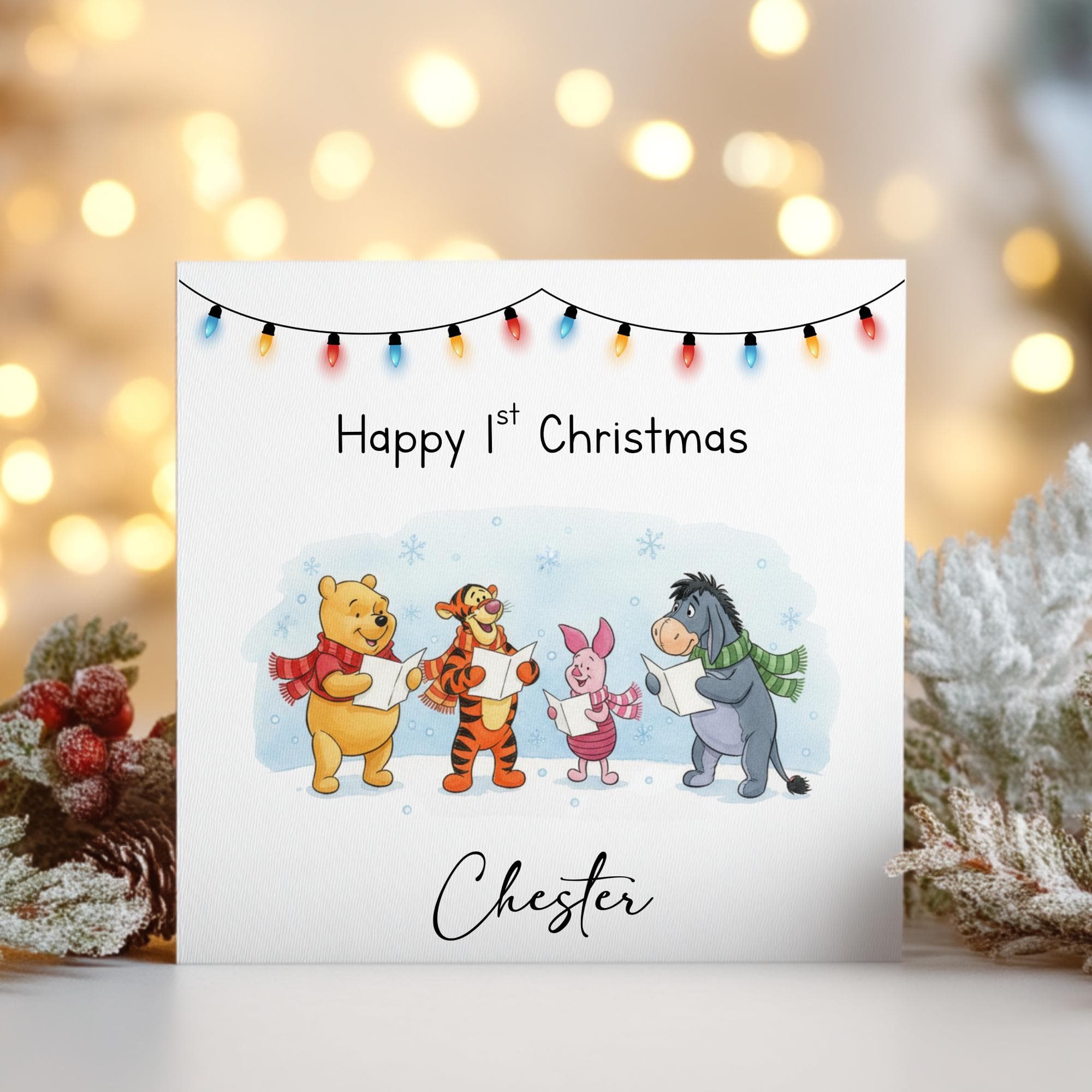 Personalised 1st Christmas Card, Winnie the Pooh Christmas Card, First Christmas Card for Baby Boy or Girl, Custom Name Christmas Card - image 3