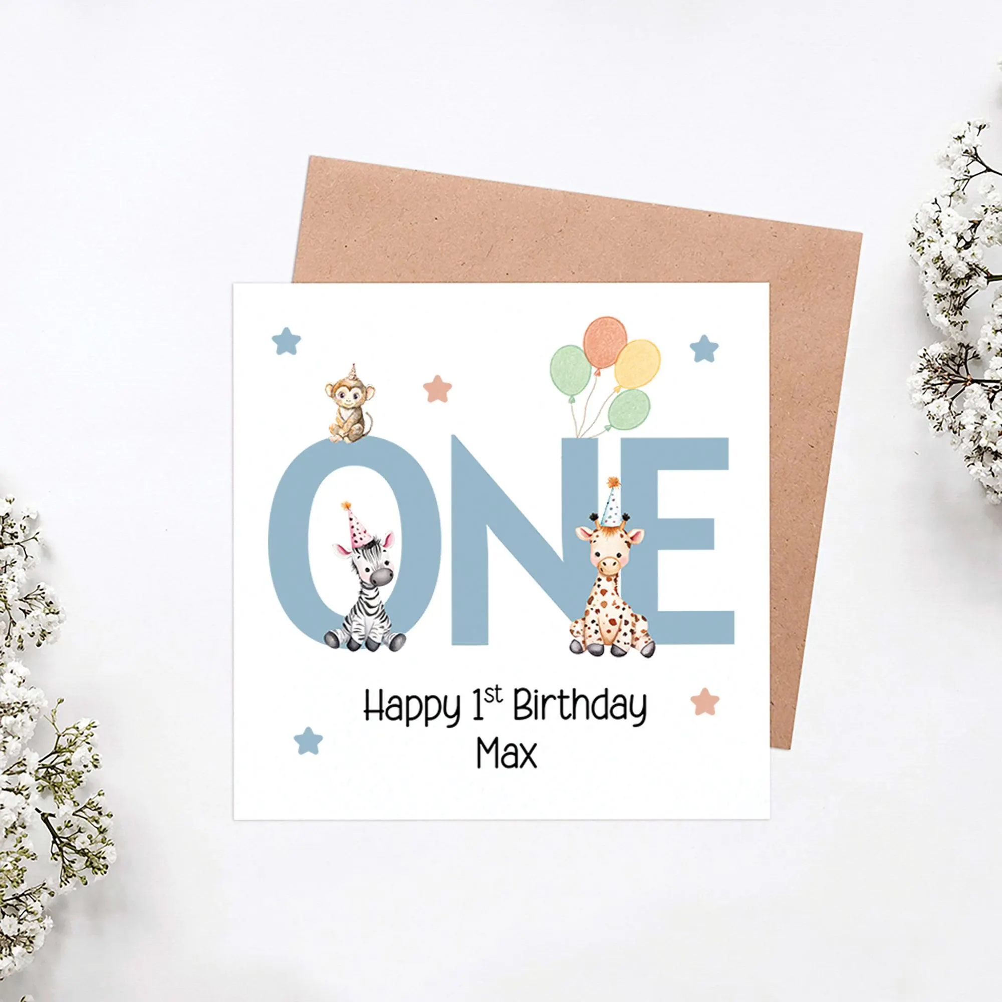 Personalised 1st Birthday Card Boy, Safari First Birthday Card, First Birthday Card Son, Grandson 1st Birthday Card - image 3