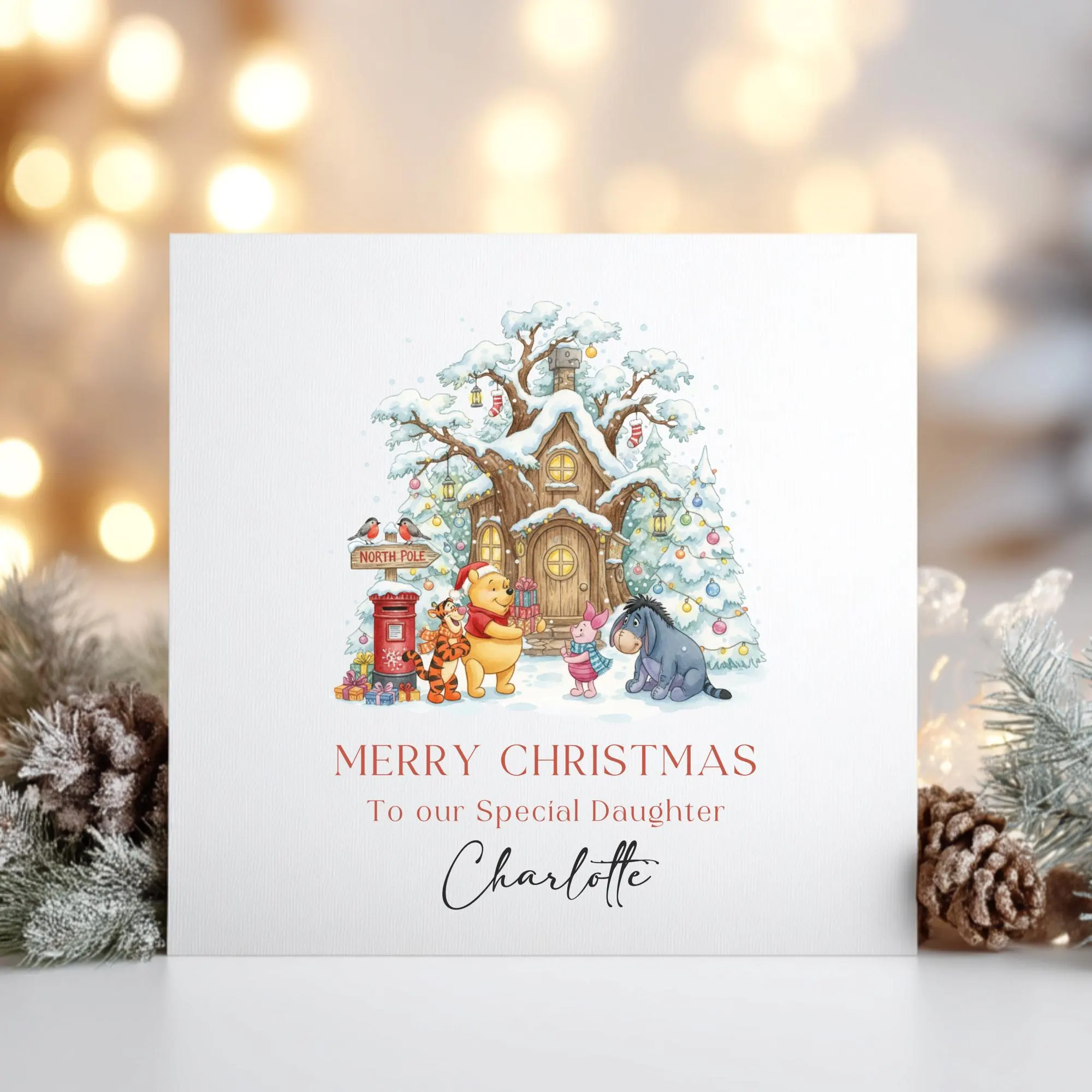 Personalised Christmas Card for Daughter, Son, Granddaughter or Grandson, Winnie the Pooh Christmas Card - image 2