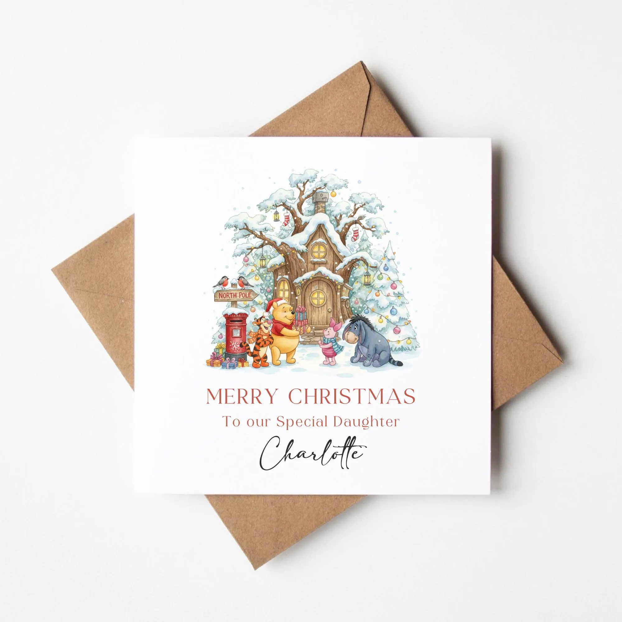 Personalised Christmas Card for Daughter, Son, Granddaughter or Grandson, Winnie the Pooh Christmas Card - image 4