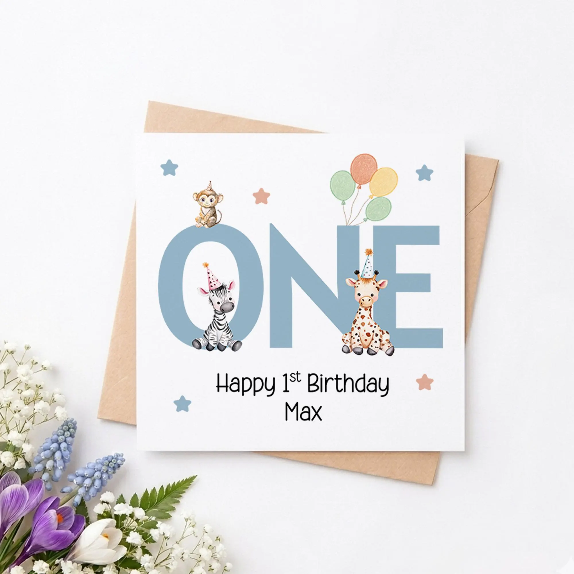 Personalised 1st Birthday Card Boy, Safari First Birthday Card, First Birthday Card Son, Grandson 1st Birthday Card