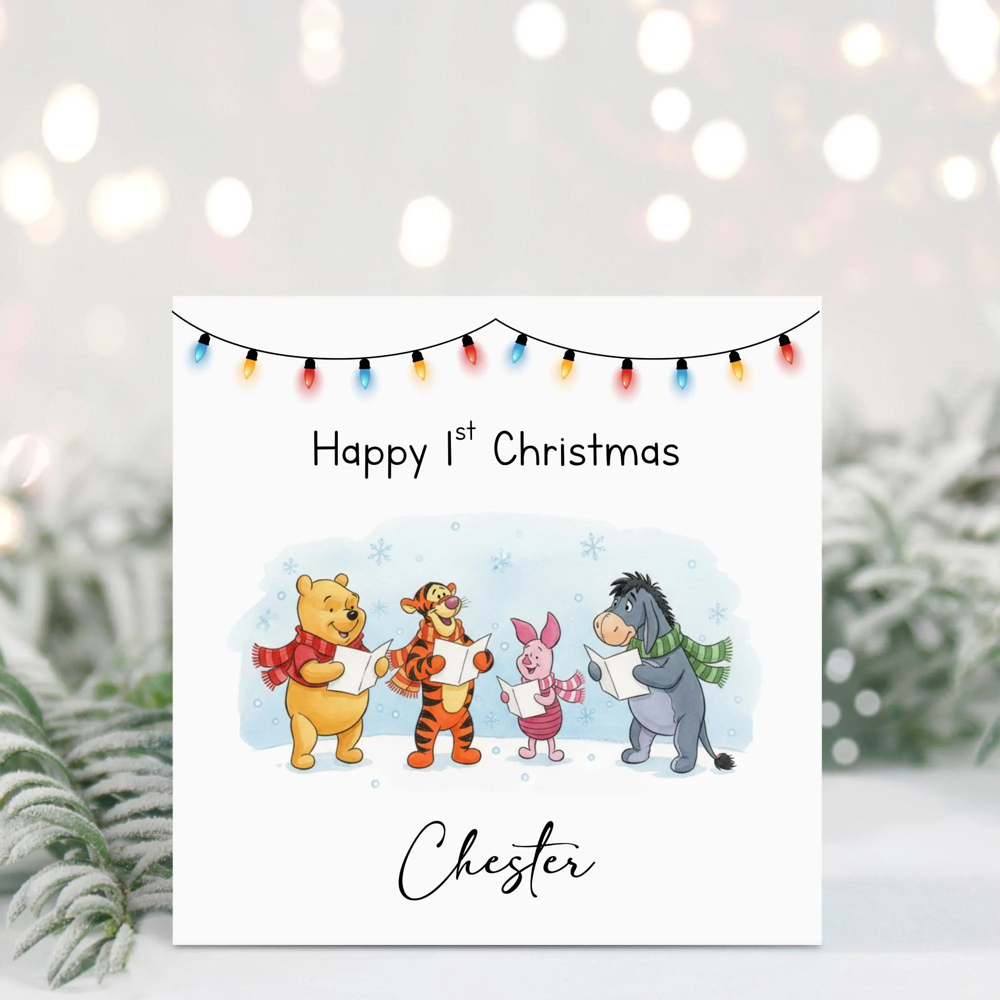 Personalised 1st Christmas Card, Winnie the Pooh Christmas Card, First Christmas Card for Baby Boy or Girl, Custom Name Christmas Card - image 4