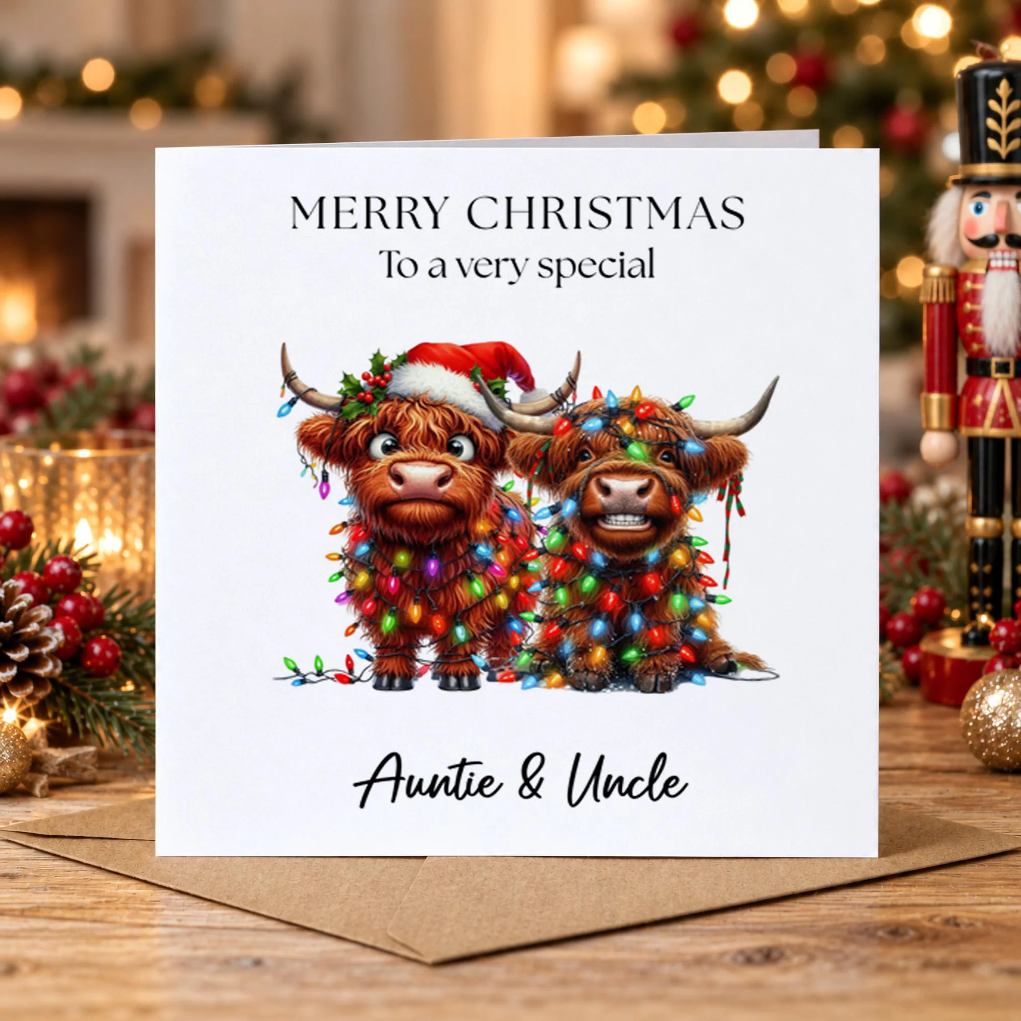 Personalised Highland Cow Christmas Card, Christmas Card for Couple, Auntie and Uncle, Mum and Dad, Nanny and Grandad, Highland Coo