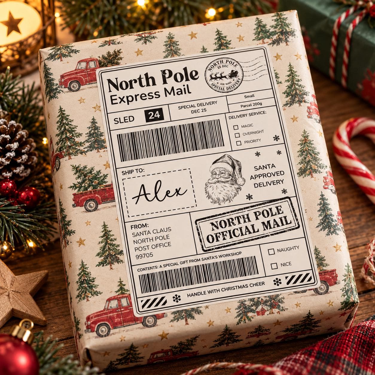 Personalised North Pole Christmas Postage Label, Santa Approved Delivery Sticker, Special Delivery Gift, Christmas Eve Box Kids - image 2