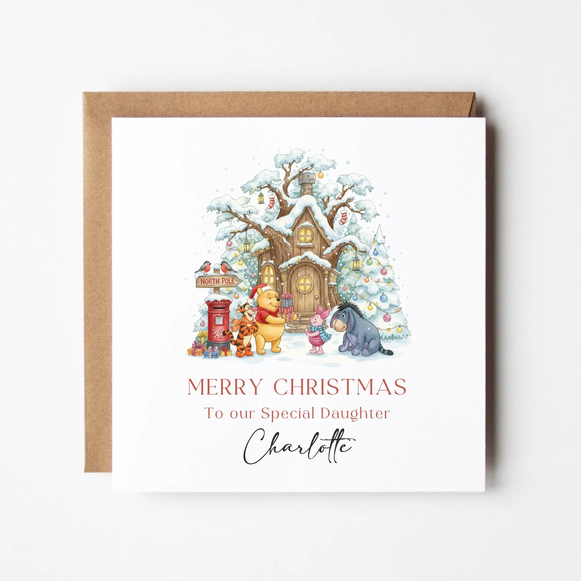 Personalised Christmas Card for Daughter, Son, Granddaughter or Grandson, Winnie the Pooh Christmas Card - image 3