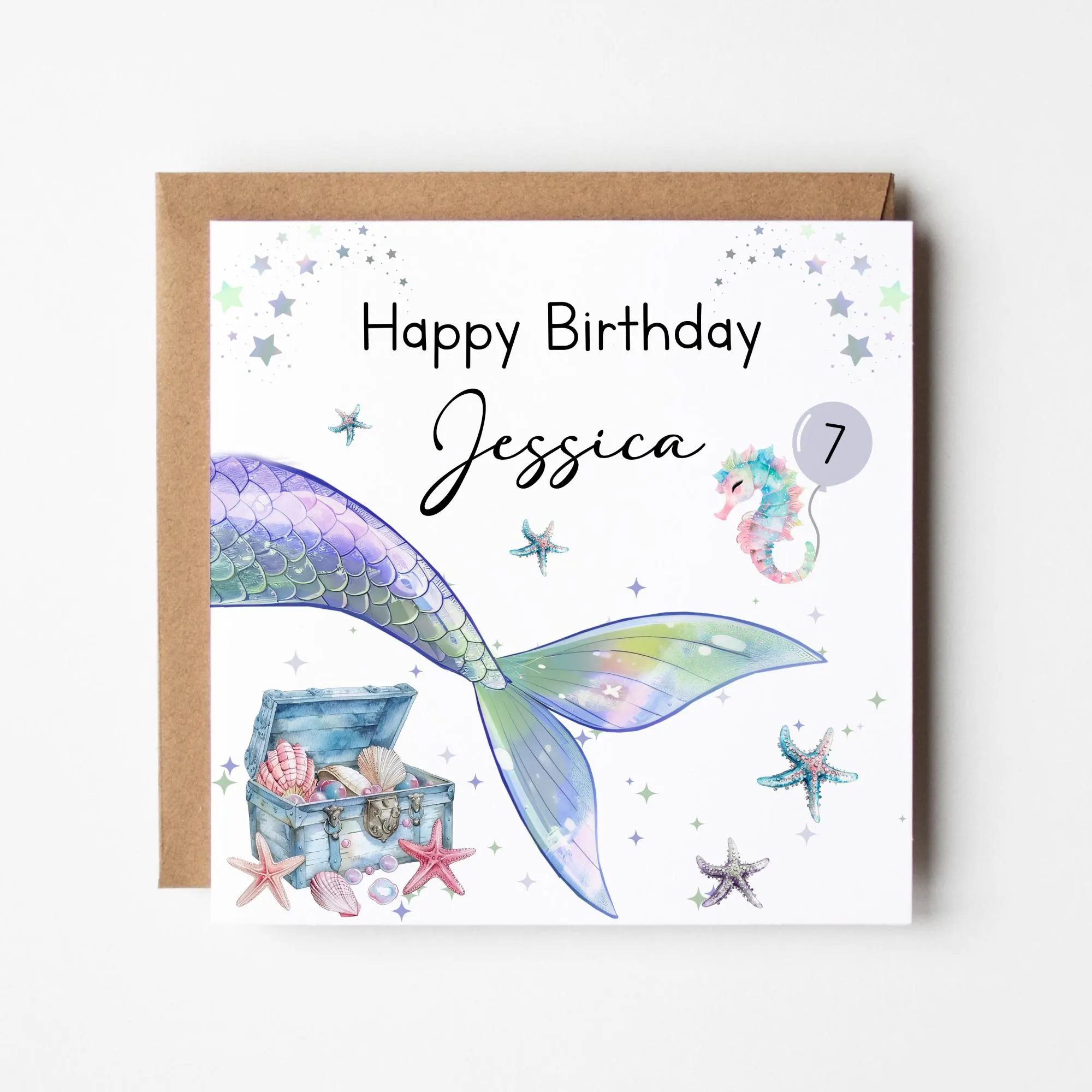 Personalised Mermaid Birthday Card | Any Age Girls Birthday Card | Custom Name Kids Birthday | Under the Sea Party Card for Daughter - image 3