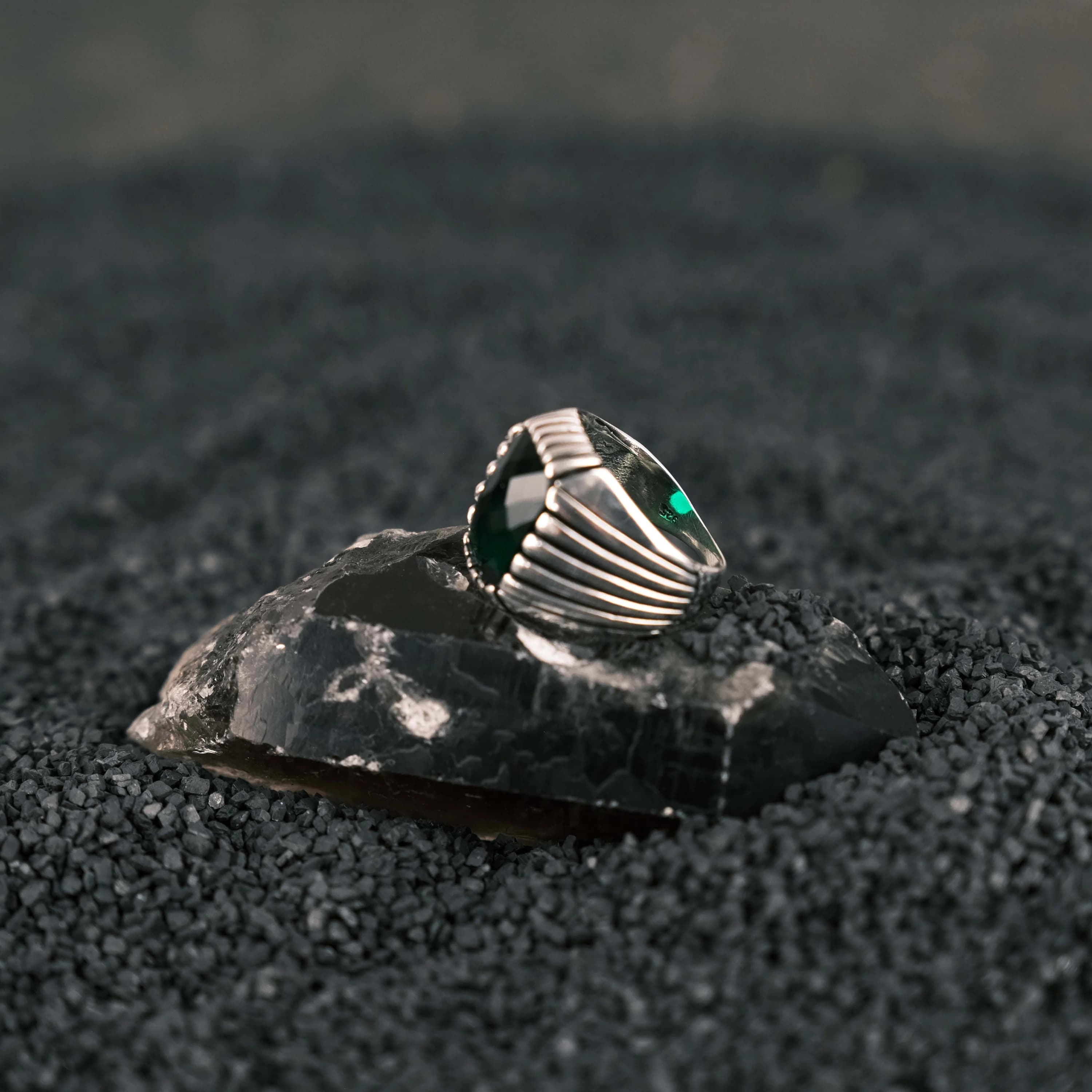 Handmade 925 Sterling Silver Men's Ring: Emerald Green Stone, Christmas Gift - image 4