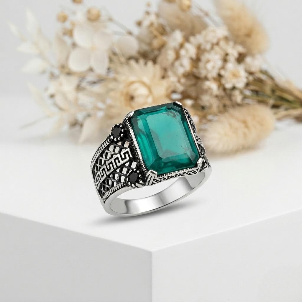 925 Sterling Silver Green Agate Stone Men's Ring, Gift Silver Ring for Male Lover, Anniversary Gift, Gift for Husband, Chic Silver Ring