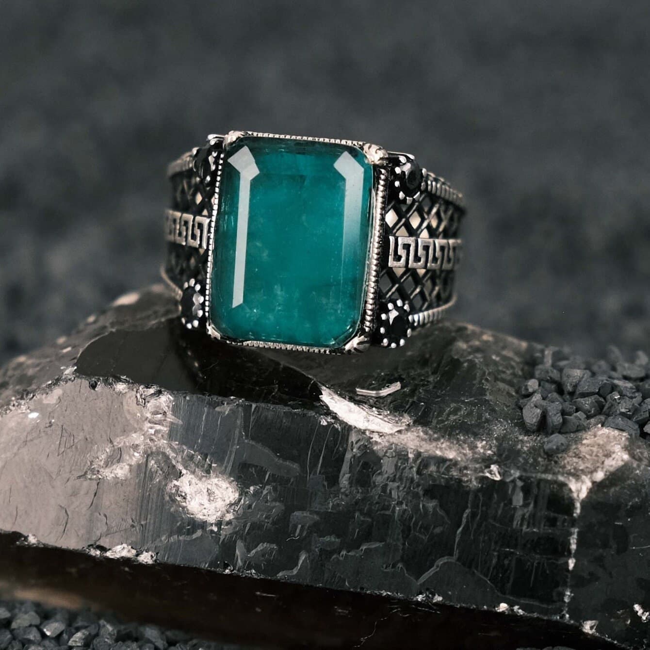 925 Sterling Silver Green Agate Stone Men's Ring, Gift Silver Ring for Male Lover, Anniversary Gift, Gift for Husband, Chic Silver Ring - image 5