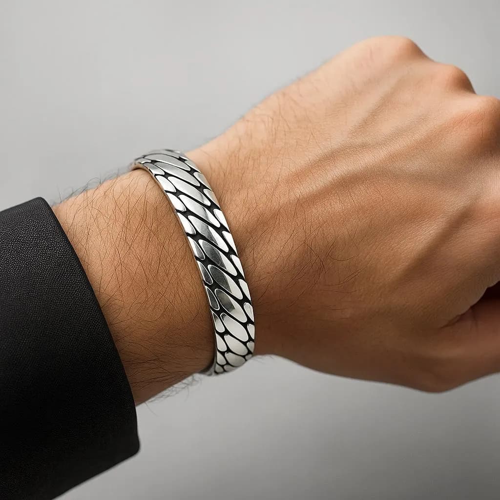 Handmade 925 Sterling Silver Men's Cuff Bracelet, Artisan Jewelry,  Gift For Himself, Anniversary Gift, Modern Silver Jewelry, Birthday Gift