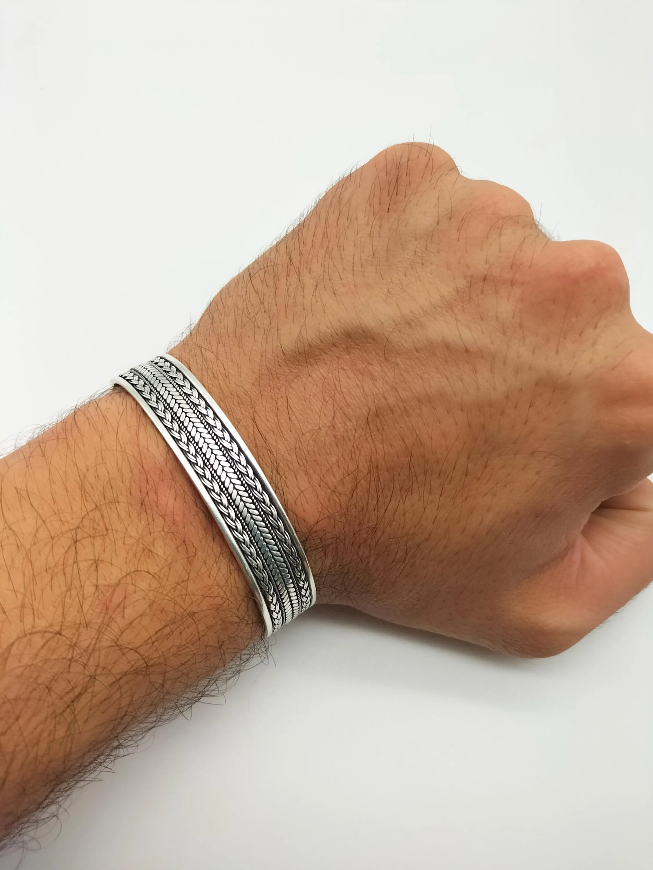 Adjustable Wide 925 Sterling Silver Men's Bracelet, Handcrafted, Christmas Gift - image 3