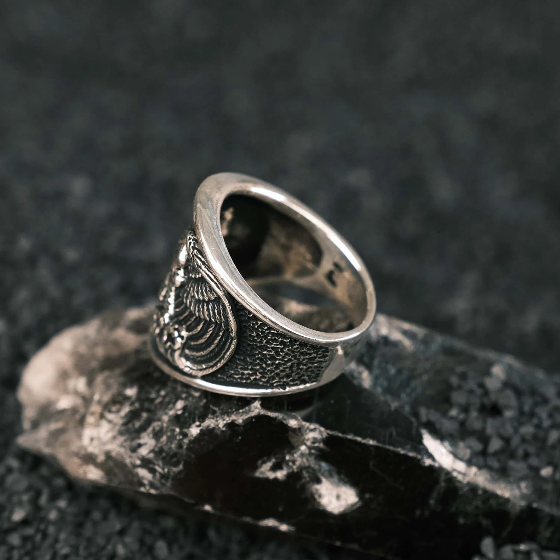Sterling Silver Eagle Ring: Handmade 925 Mens Ring - image 4