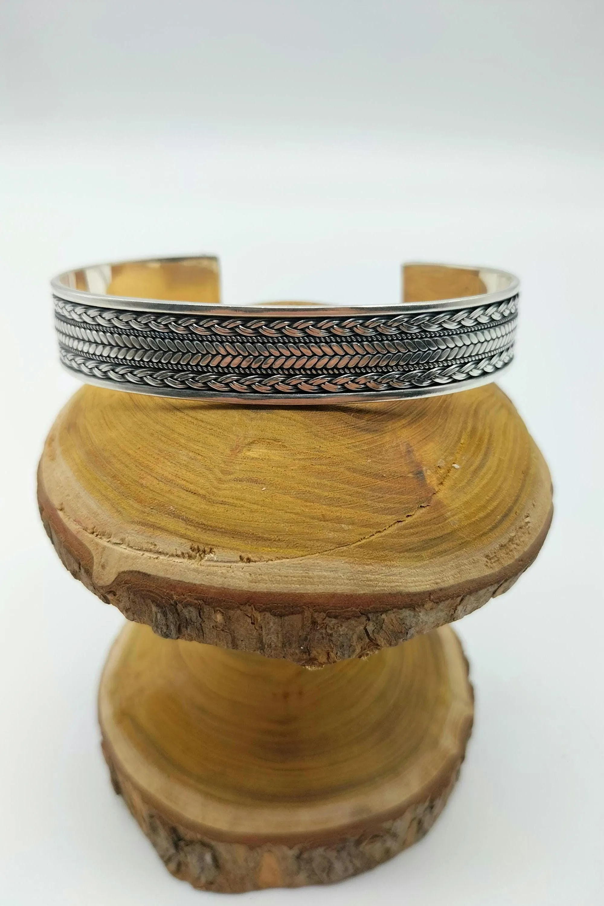 Adjustable Wide 925 Sterling Silver Men's Bracelet, Handcrafted, Christmas Gift