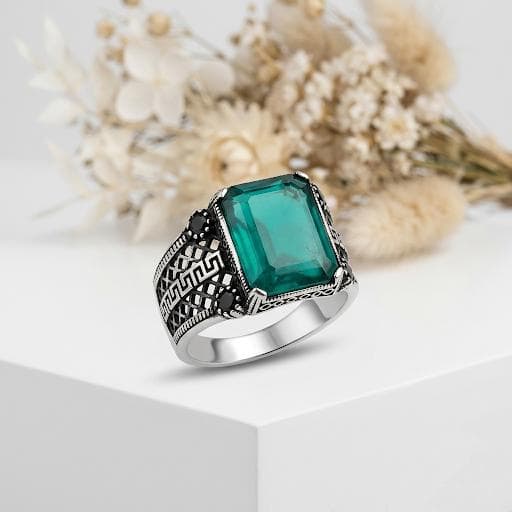 925 Sterling Silver Green Agate Stone Men's Ring, Gift Silver Ring for Male Lover, Anniversary Gift, Gift for Husband, Chic Silver Ring - image 3