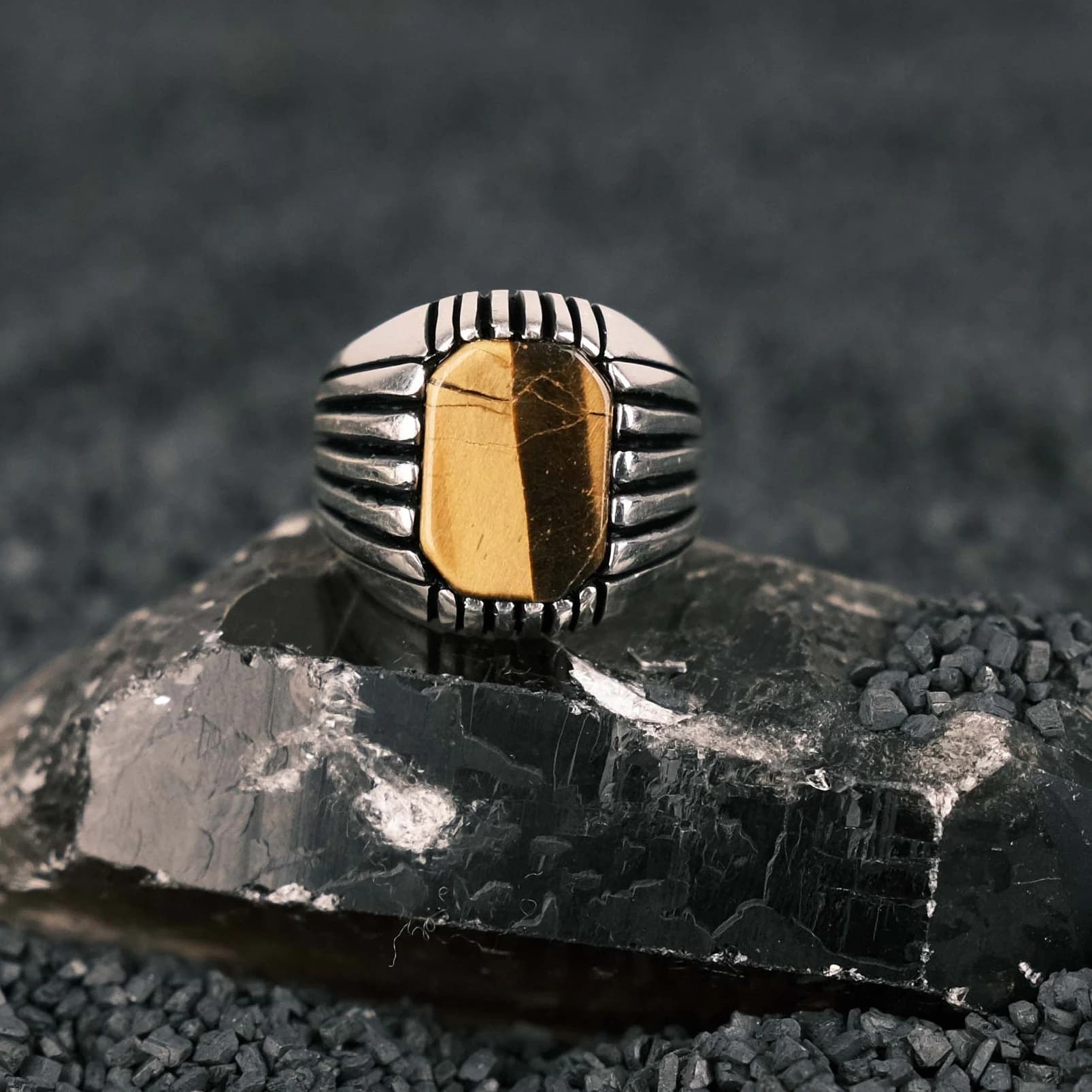 Handmade Tiger Eye Stone 925 Sterling Silver Ring - Unisex