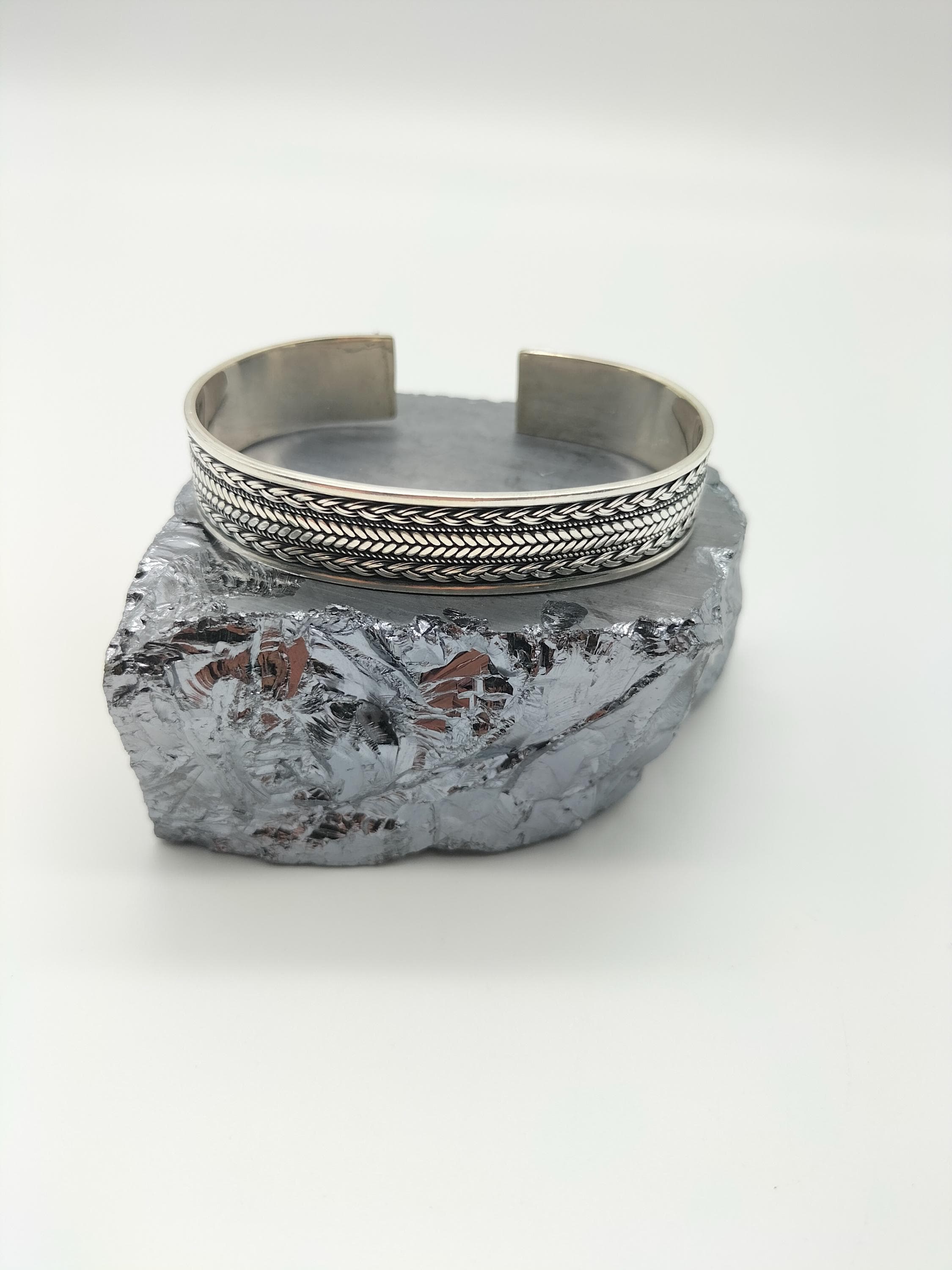 Adjustable Wide 925 Sterling Silver Men's Bracelet, Handcrafted, Christmas Gift - image 4