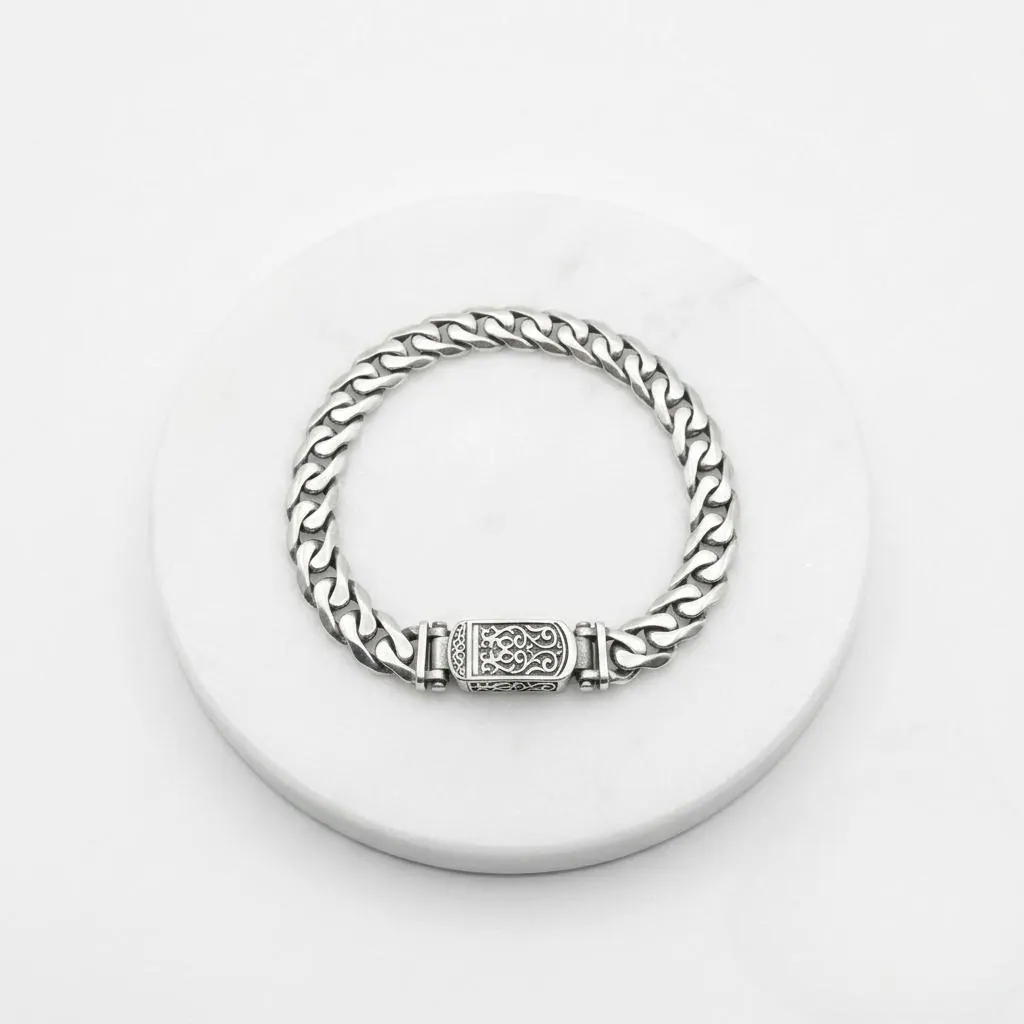 Handmade 925 Sterling Silver Curb Cuban Chain Bracelet, Valentine Gift, Self Gift, Gift For Husband