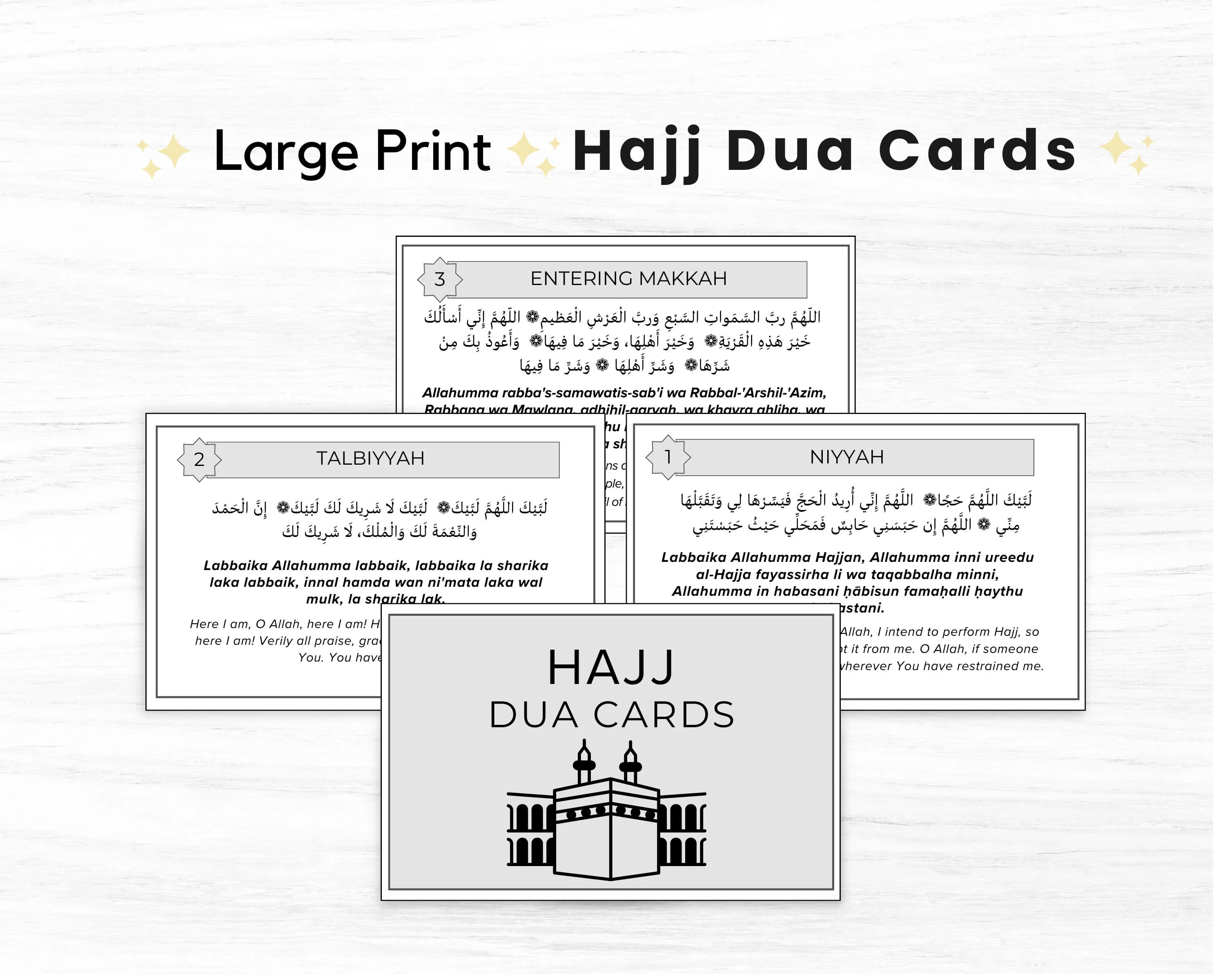 Large Print Hajj Dua Flashcards, Islamic Prayer Cards (PDF)