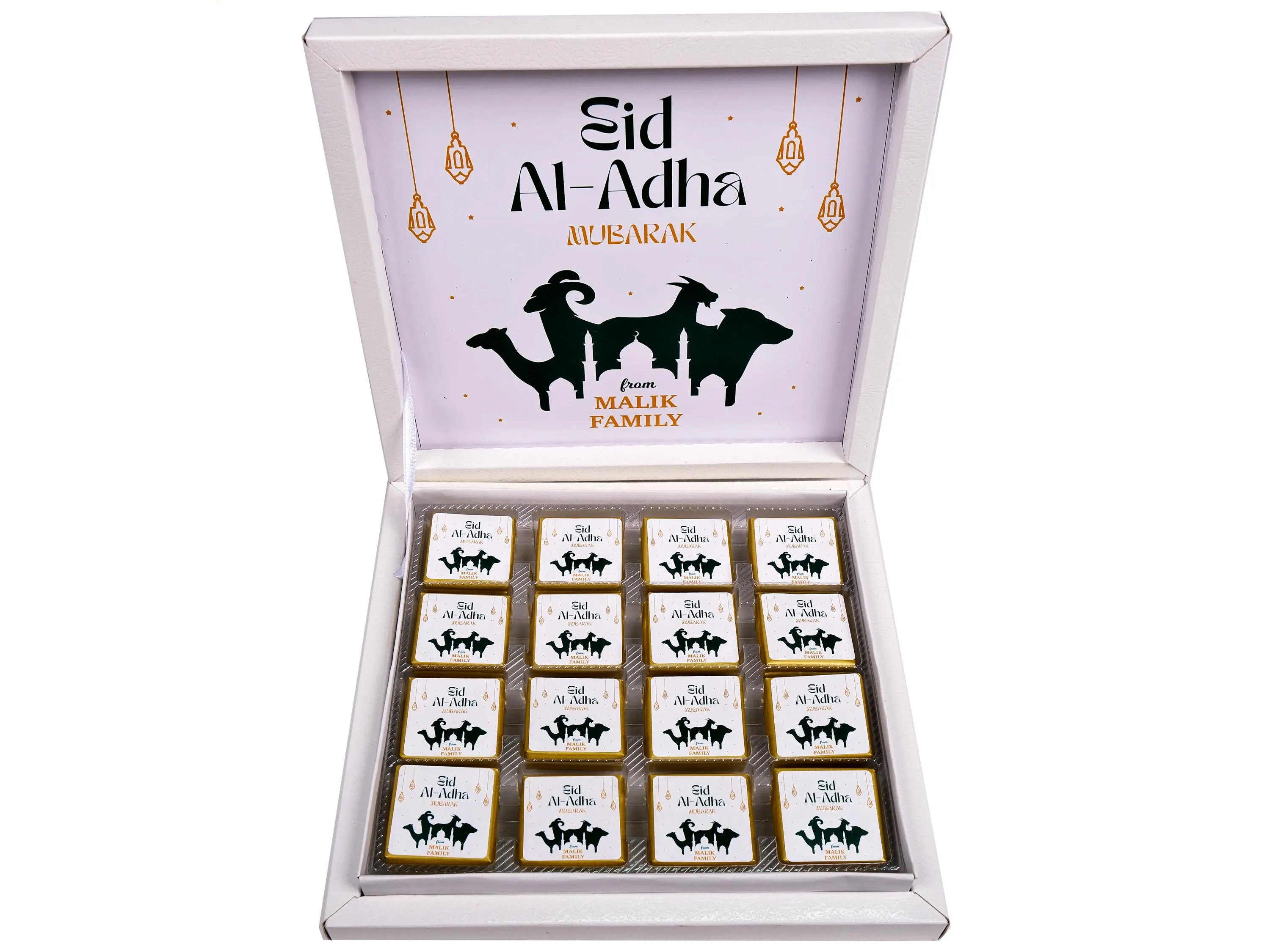 Personalized Chocolate Favors, 16 pcs Box, Eid al-Adha, Eid Mubarak Favors for Guest, Hajj Umrah Mubarak, Eid Chocolate Gift, Halal