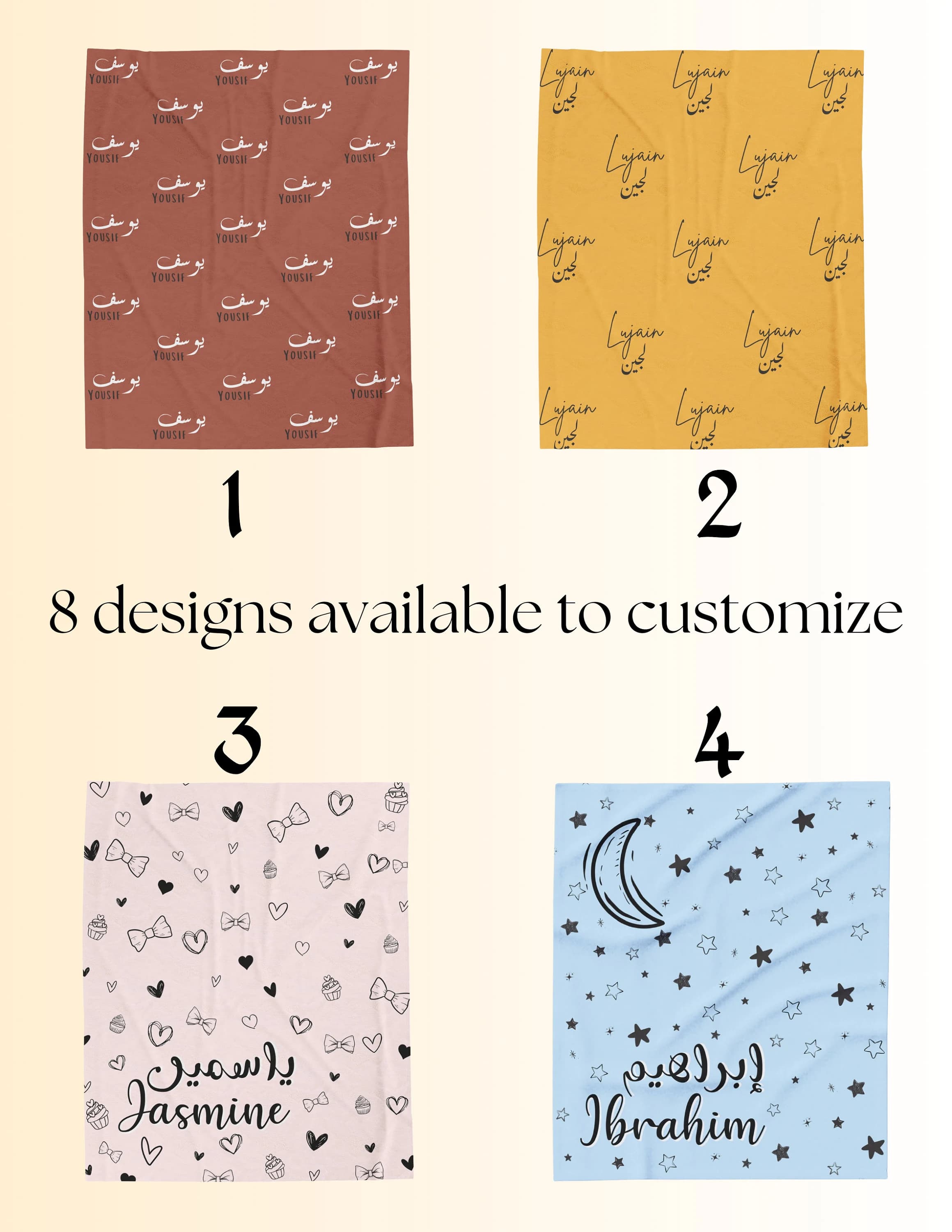 Personalized Arabic name Blanket, Arabic customised swaddle Blanket, muslim baby shower gift, Islamic,Matching Baby Beanie, هدية المولود - image 5