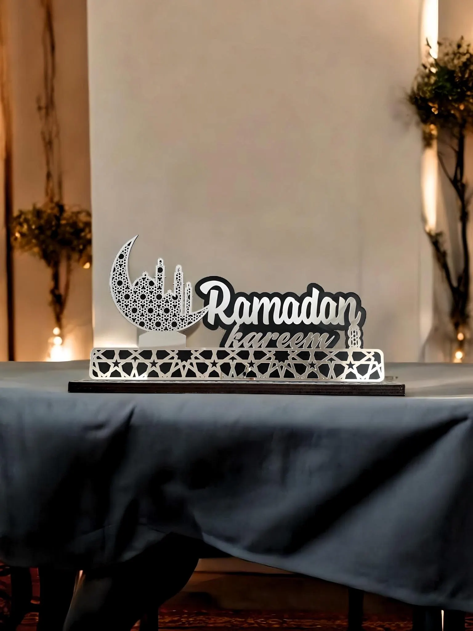 Ramadan Mubarak Table Decor: Wooden & Acrylic Mirror, Islamic Home Decor - image 3