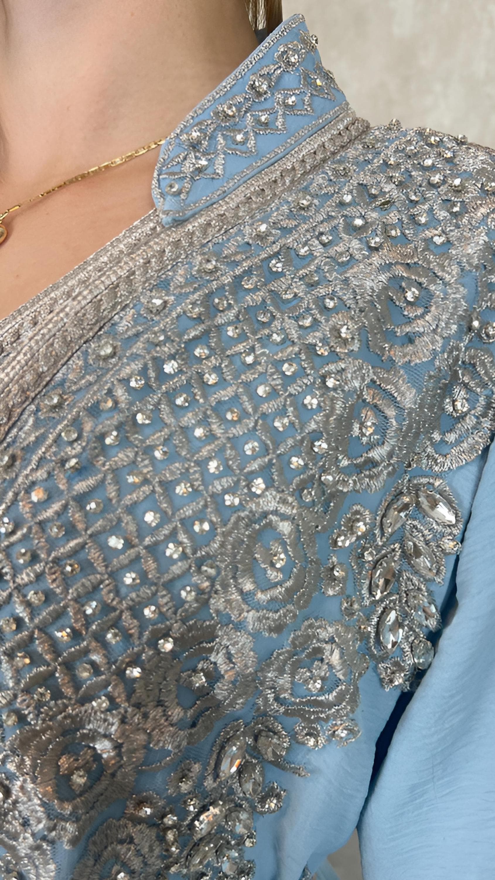 Kaftan Balkies mit Abaya, hellblau, Trompetenärmel, Gürtel,  silber Stickerei, Abendkleid, Hochzeitsdress, Verlobung, Hennakleid, Festkleid - image 5