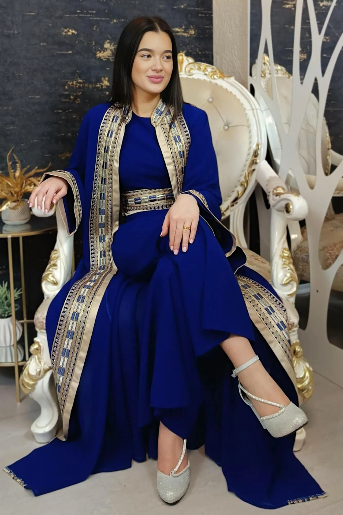 Luxus Overall Dubai, Royalblau, Hosenanzug, Jumpsuit, Kaftan, Hennakleid, Kaftan Dress, Kaftan Frauen, Abendkleid, Verlobung, Abschlusskleid