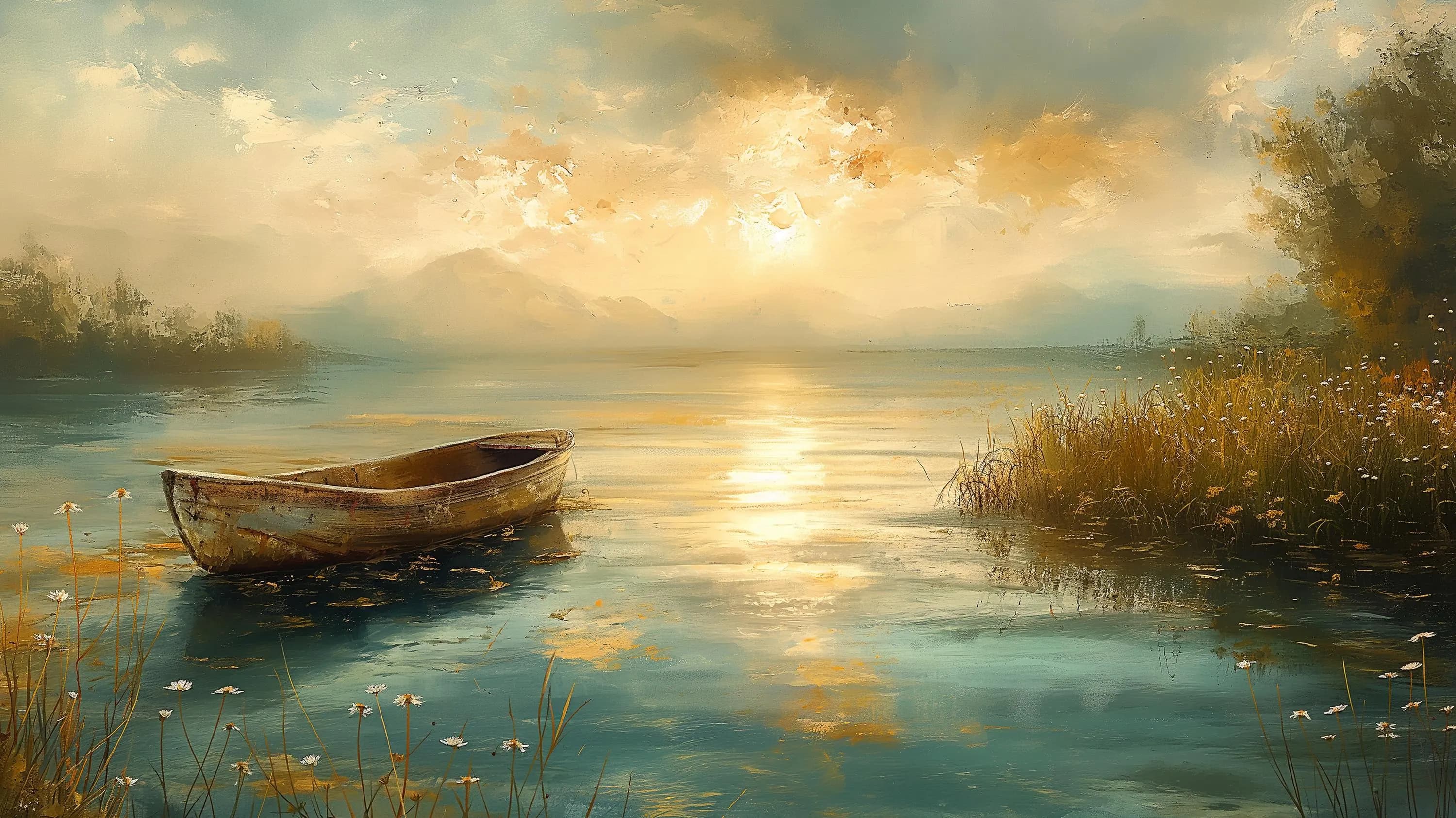 Samsung Frame TV Art- Rustic Lake Boat: Cottagecore Landscape (Digital Download) - image 2