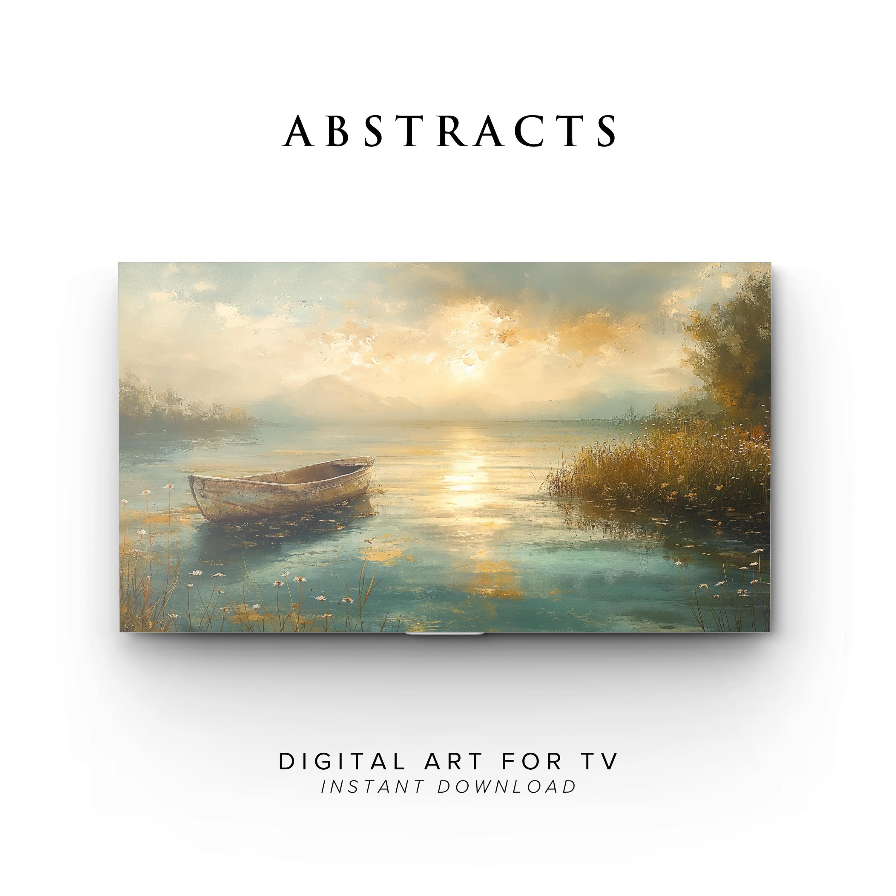 Samsung Frame TV Art- Rustic Lake Boat: Cottagecore Landscape (Digital Download)