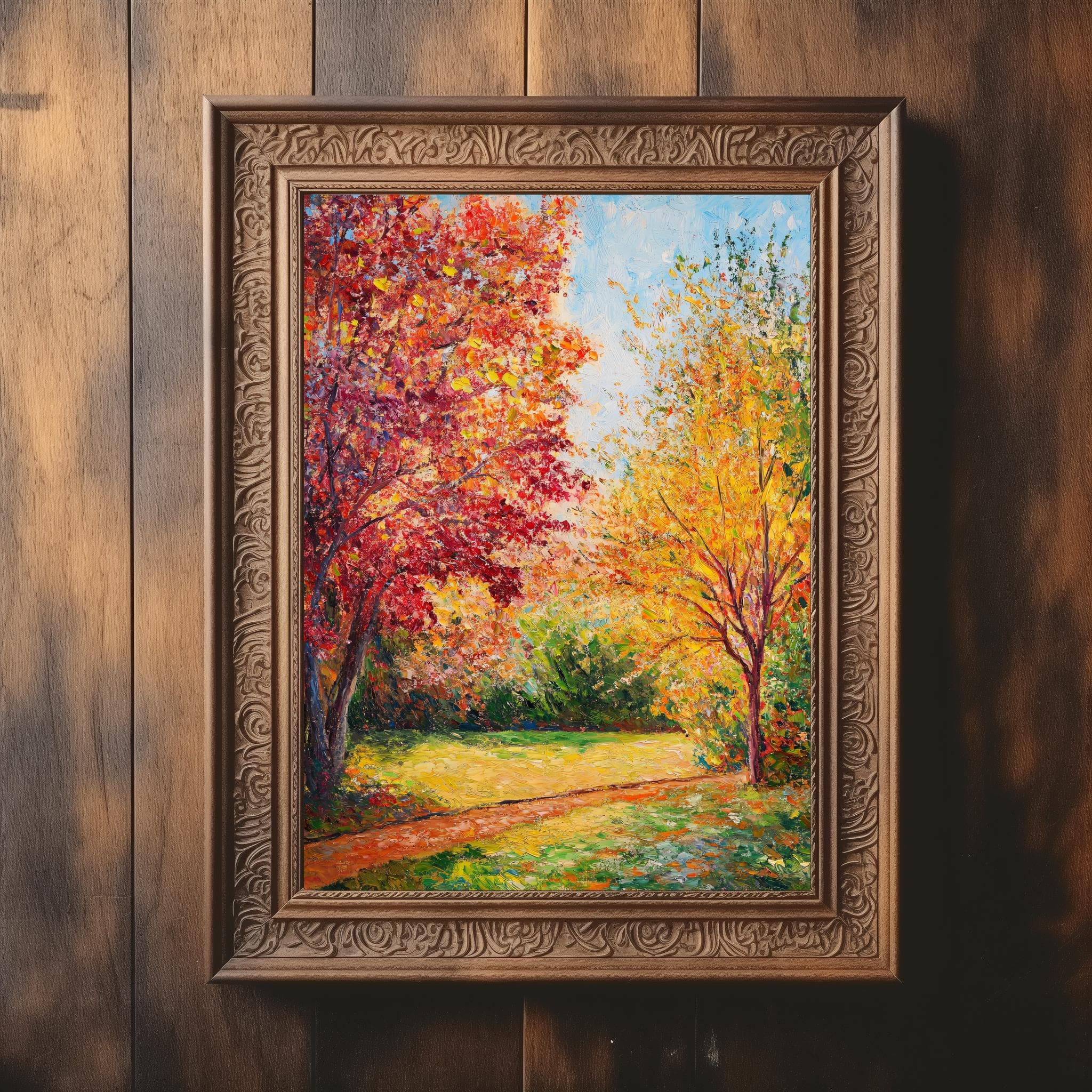 Autumn Landscape Oil Printing Wall Art | Vintage Fall Scene Print | Autumn Tree Decor | Rustic Autumn Leaves | Digital Download