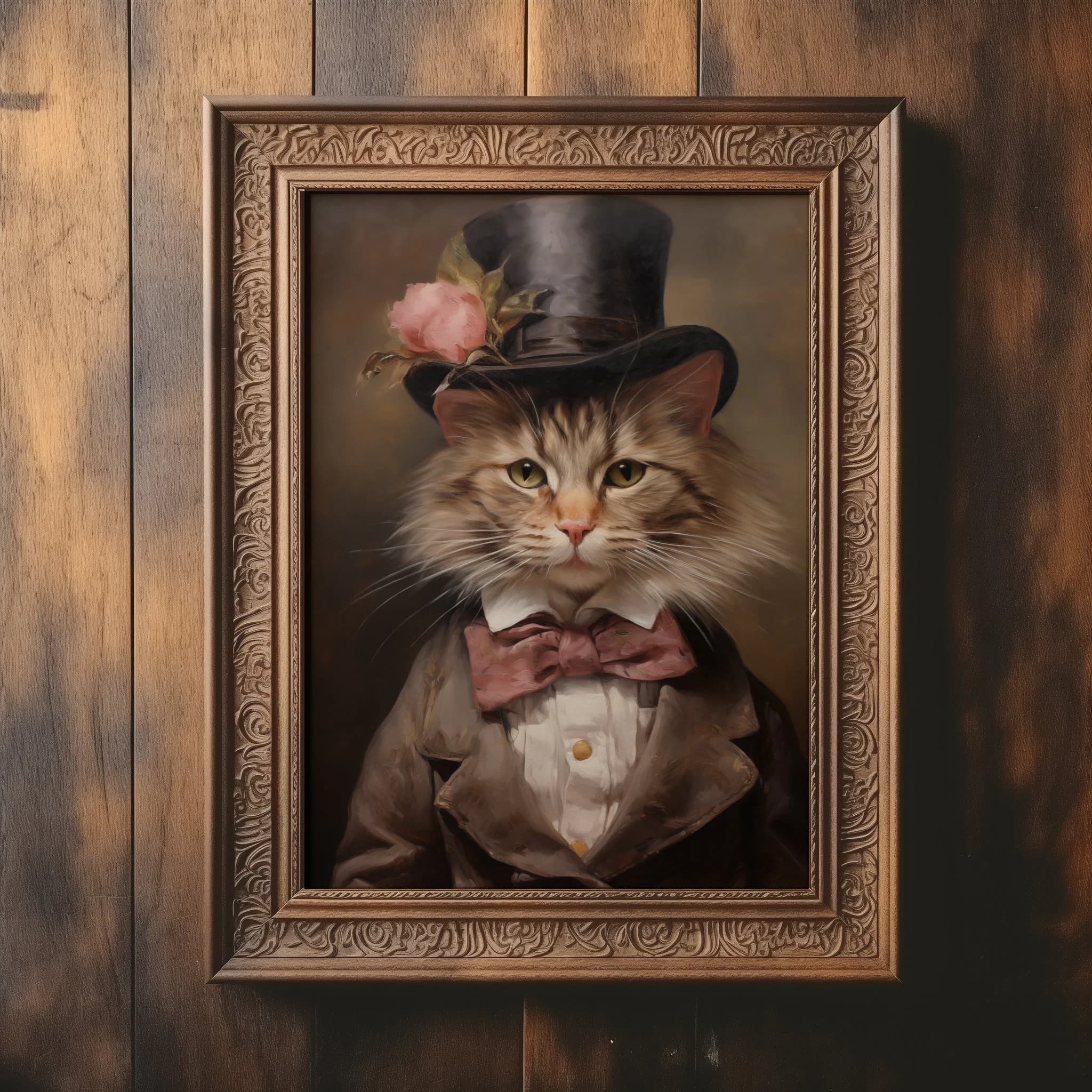 Magician Cat, Dressed Cat Portrait, Cat Wearing Magician Hat In Vintage Style, Digital Oil Painting, Digital Download Animal Art